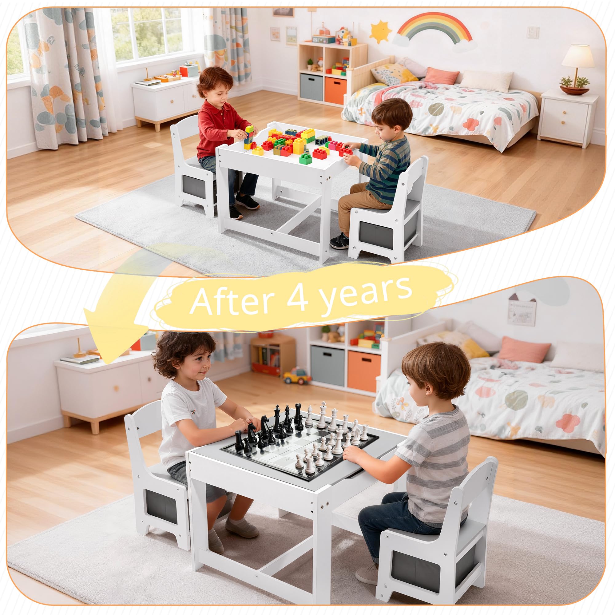 3-in-1 Kids Table and Chair Set with Storage