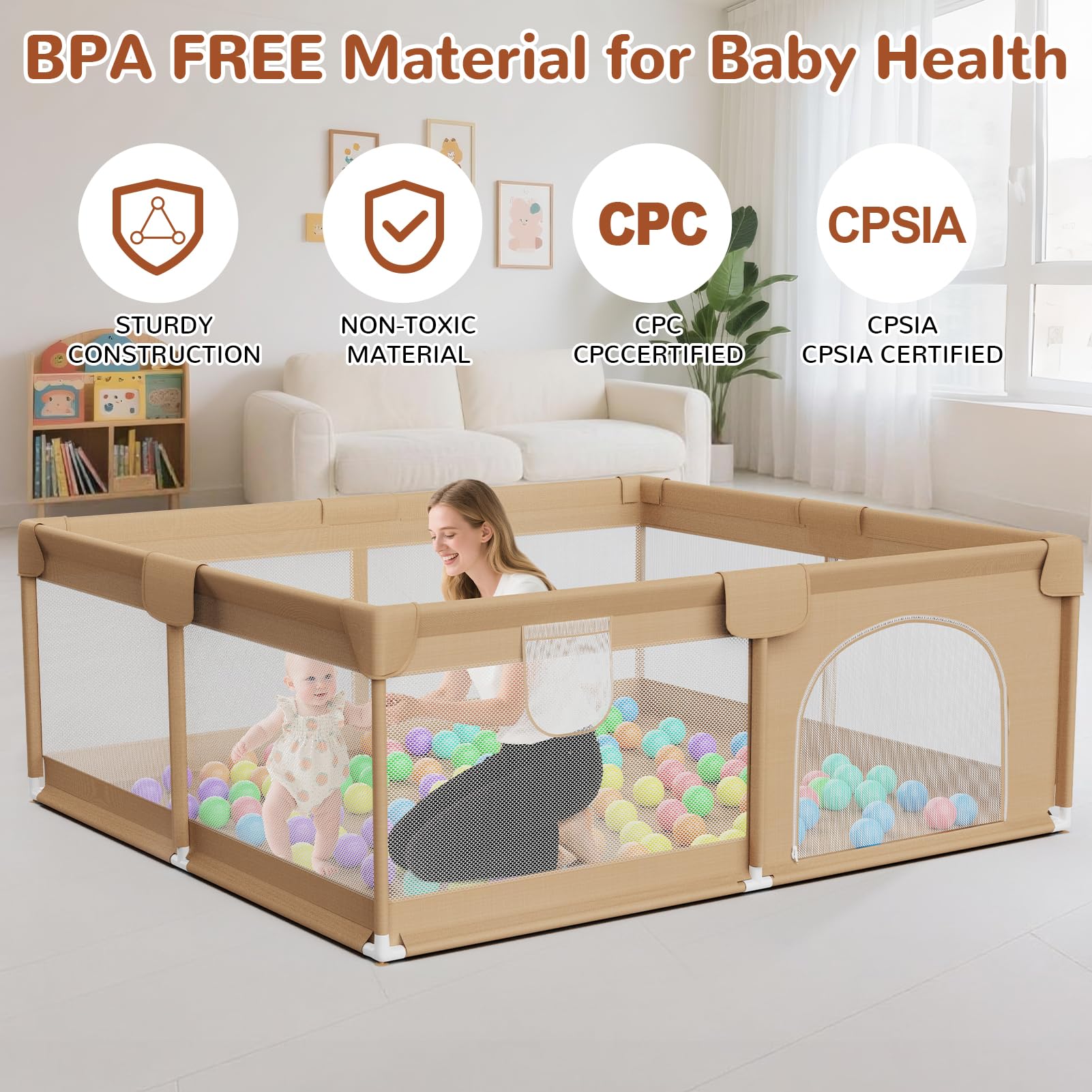 Extra Large Baby Playpen 64x64 Inch with Ocean Balls