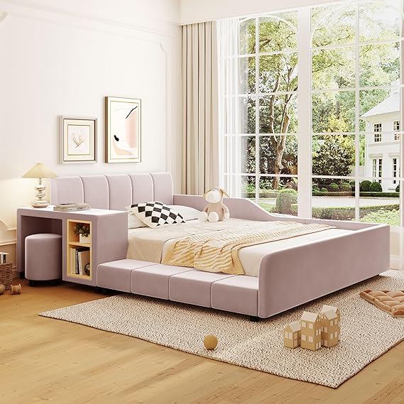 Full Size Velvet Bed Frames Upholstered Grounded Bed