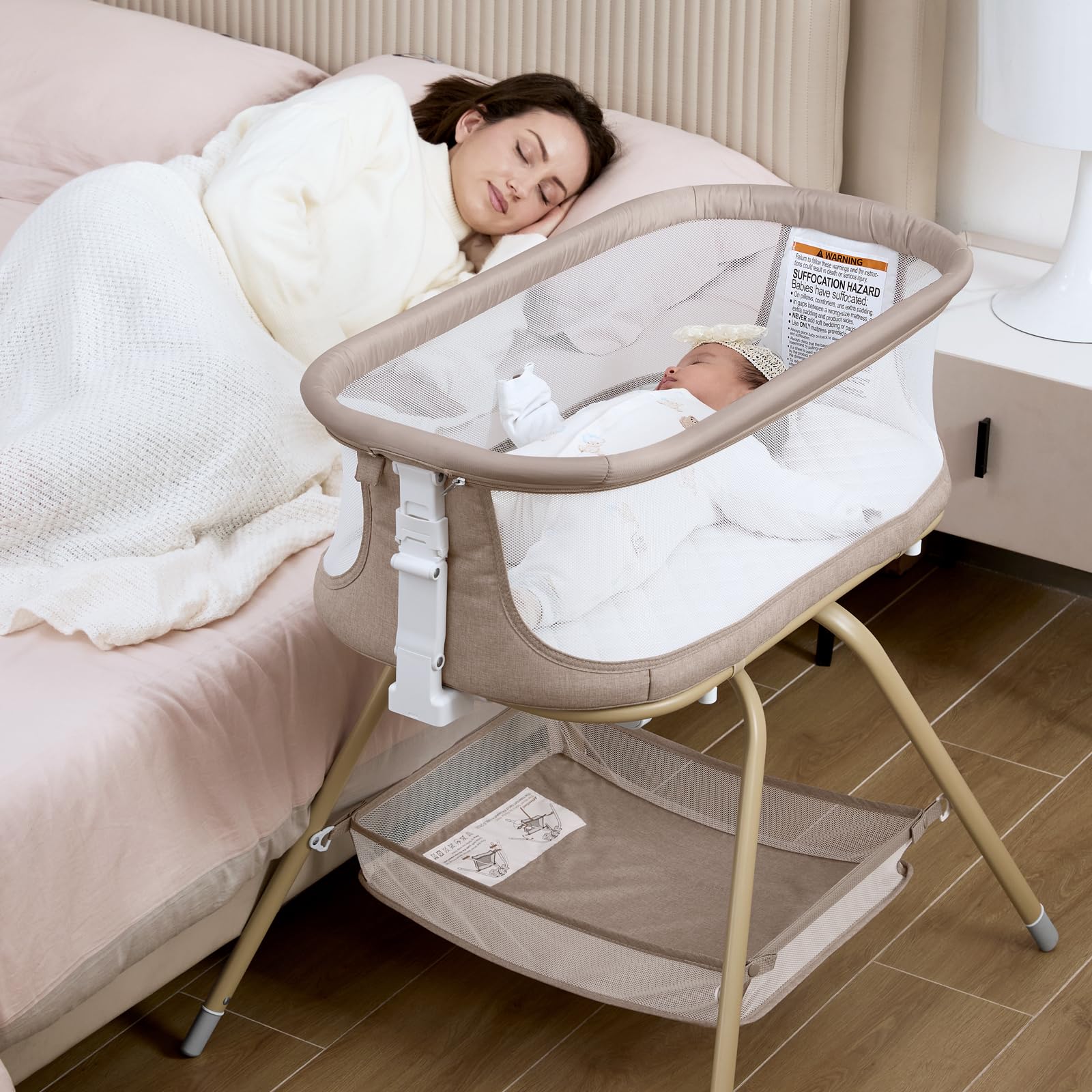 3 in 1 Baby Bassinet, Rocking Bassinets Bedside Sleeper with Calming Motion