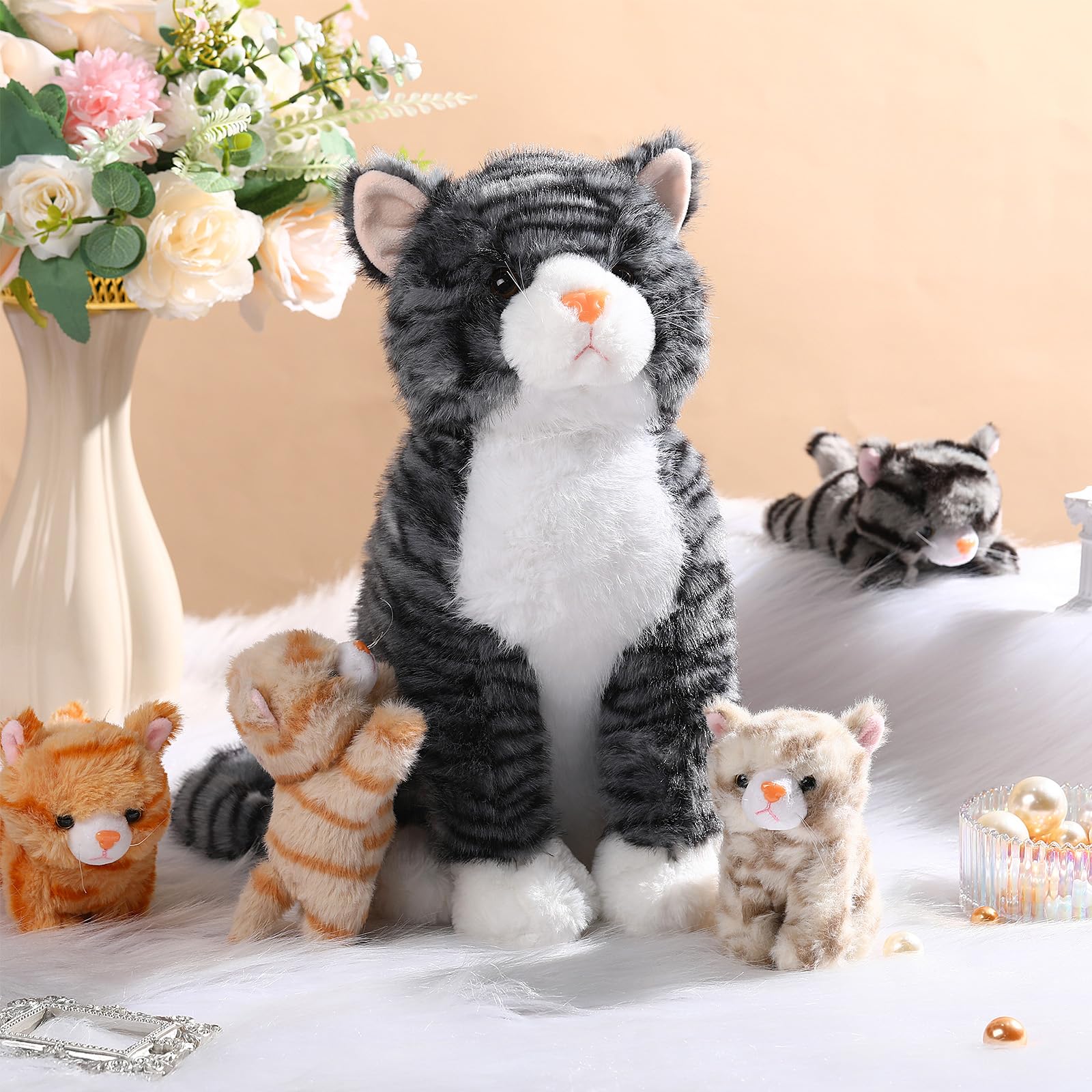 5 Pcs Cat Stuffed Animal 13. 78 Inch Large Plush Cat Mommy
