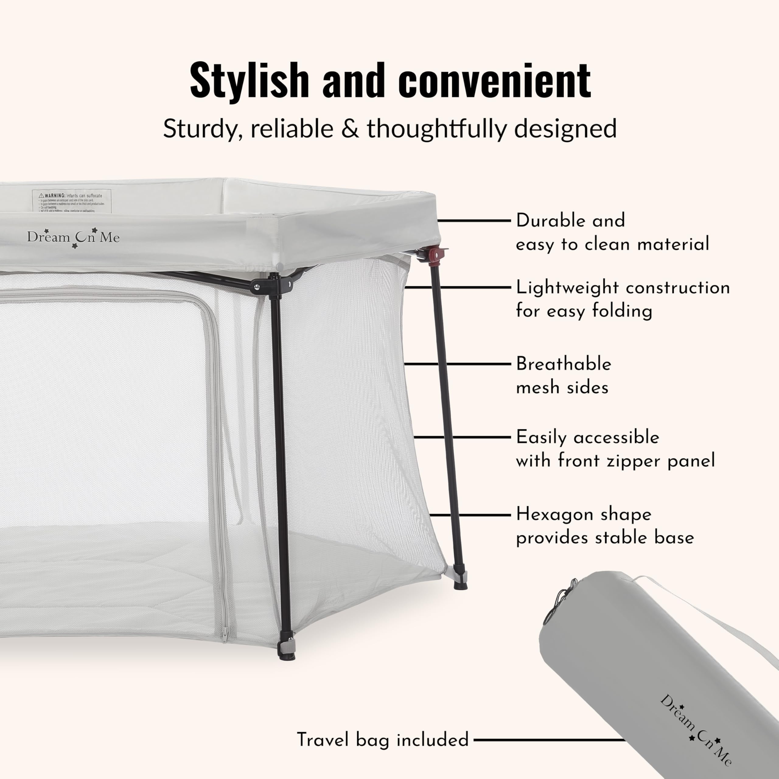 Hexagon Baby Playpen with Mesh Sides and Zipper Door