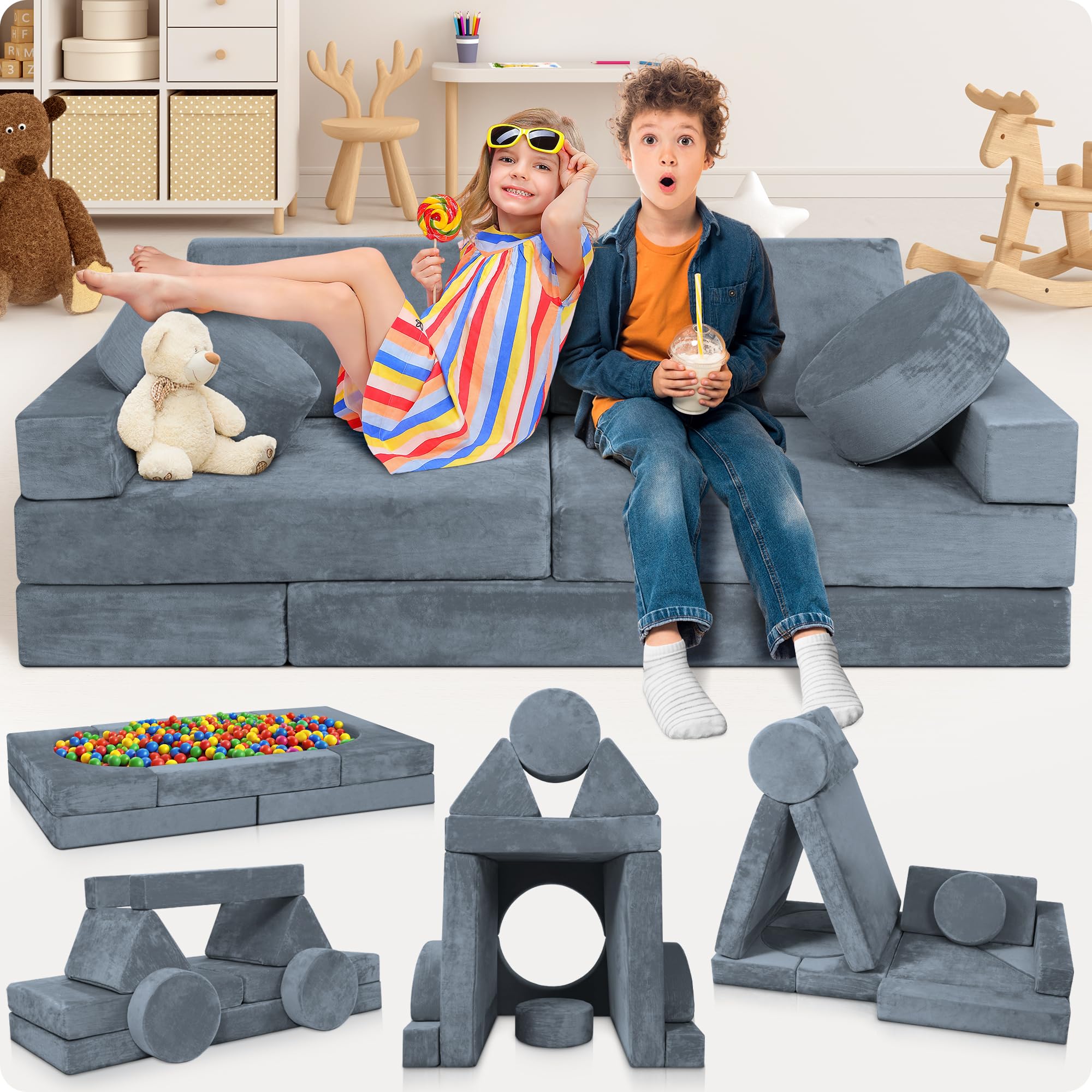 14-Piece Modular Kids Play Couch with Washable Covers