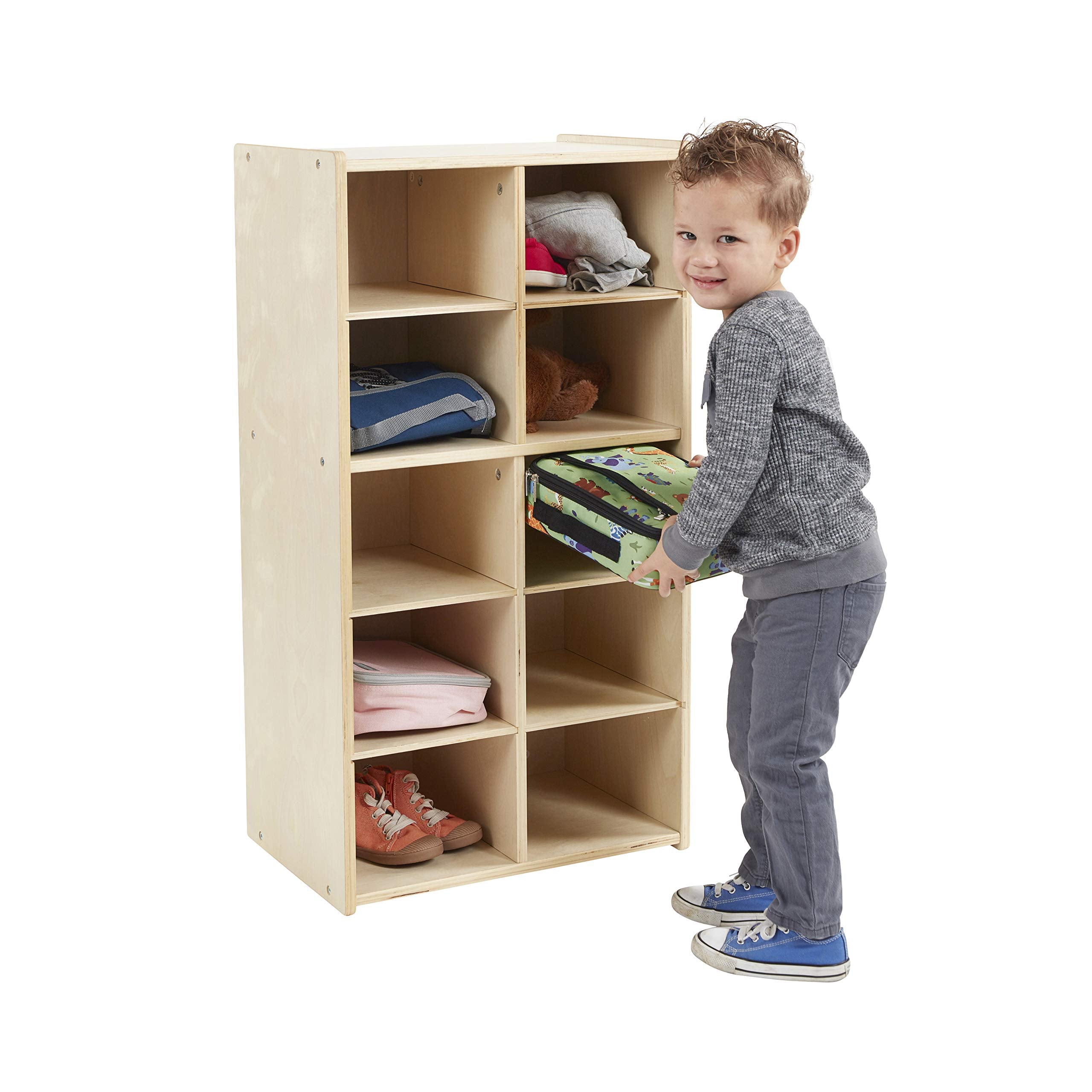 Streamline 10 Cubby Tray Storage Cabinet, 5x2, Classroom Furniture, Natural