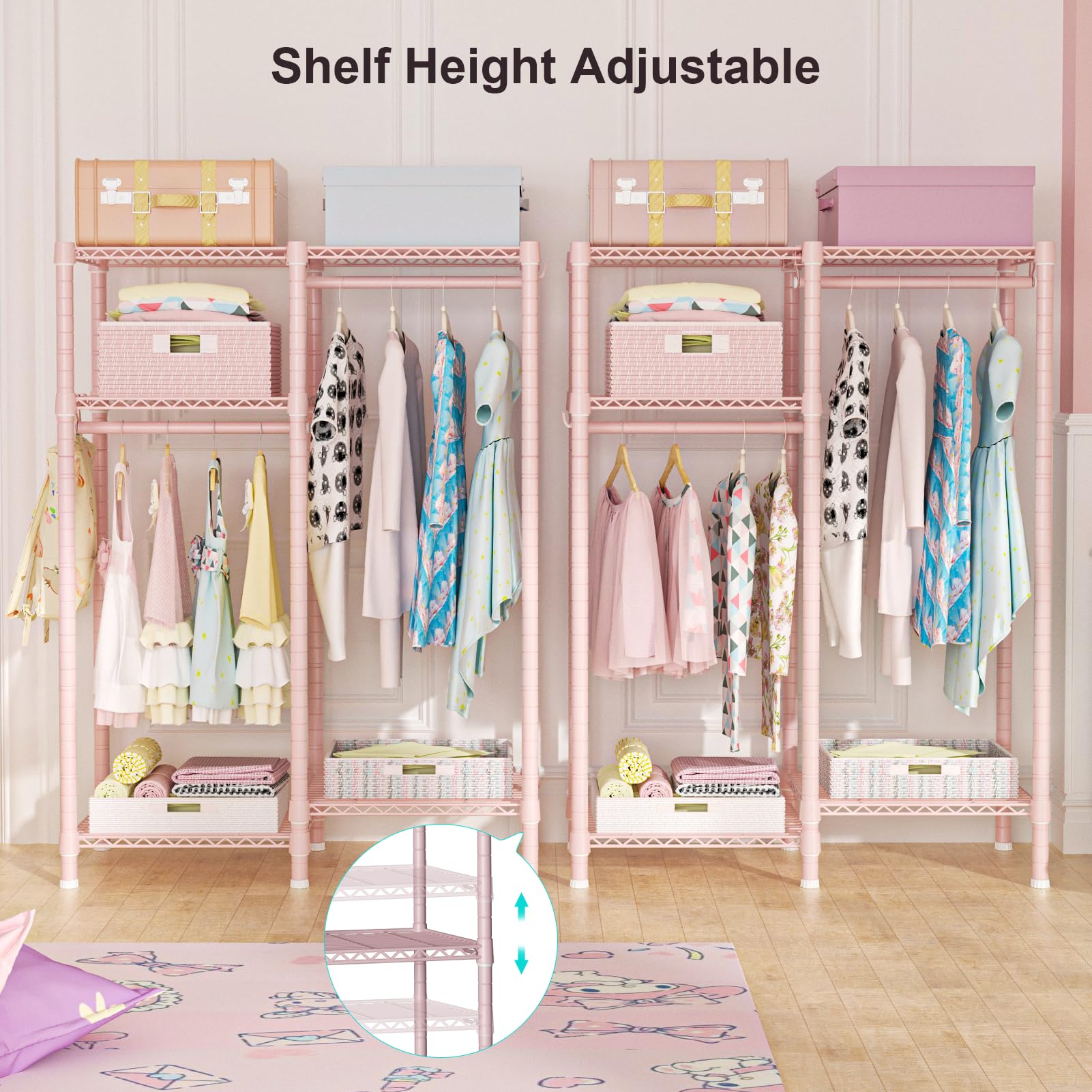4-Tier Kids Clothes Rack with Hanging Rods