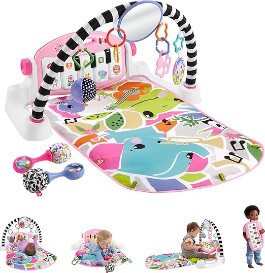 Baby Playmat Deluxe Kick & Play Piano Gym for Learning & 2 Maracas Soft Rattles