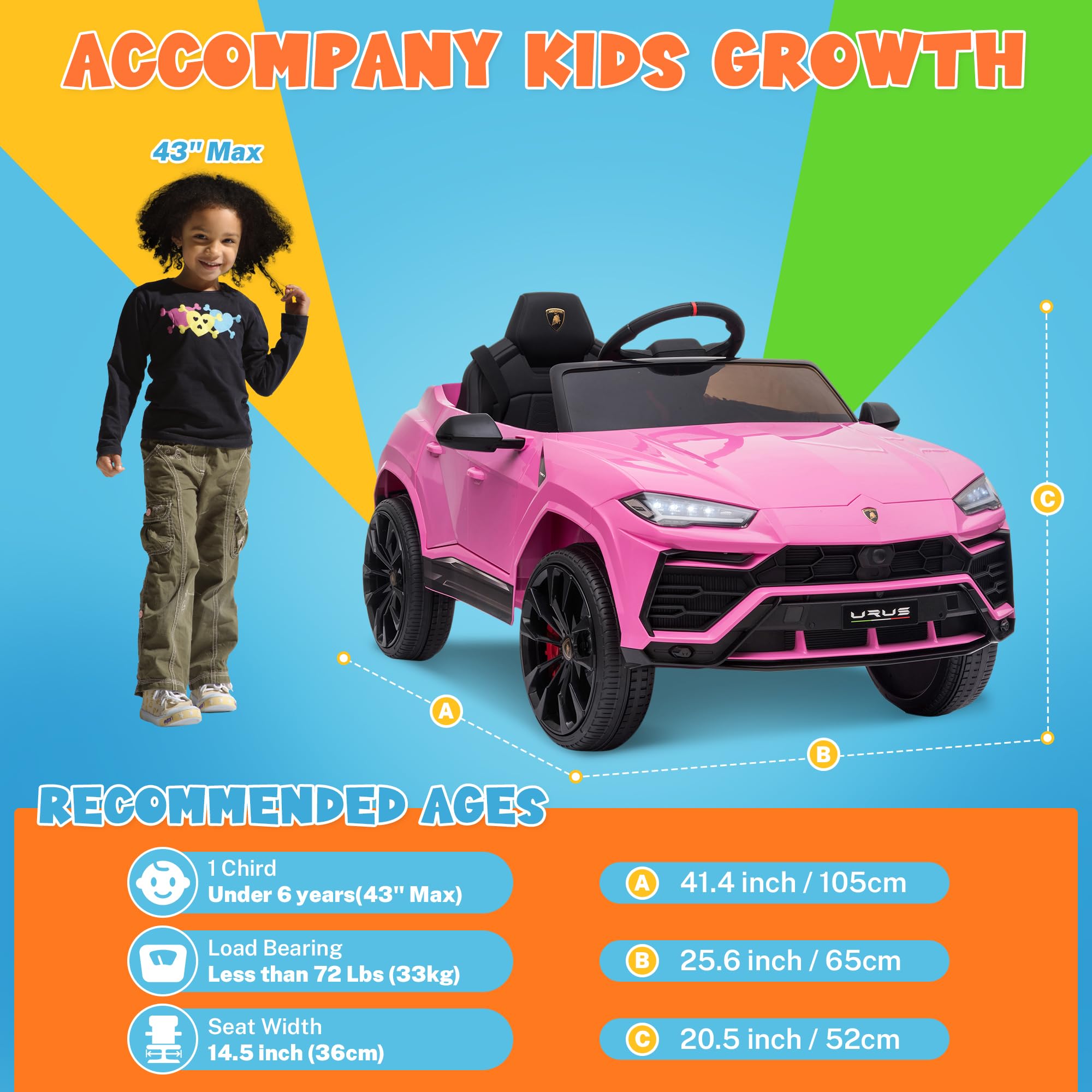 12V Licensed Lamborghini Urus Ride On Car, Electric SUV Car Power Wheel Toy