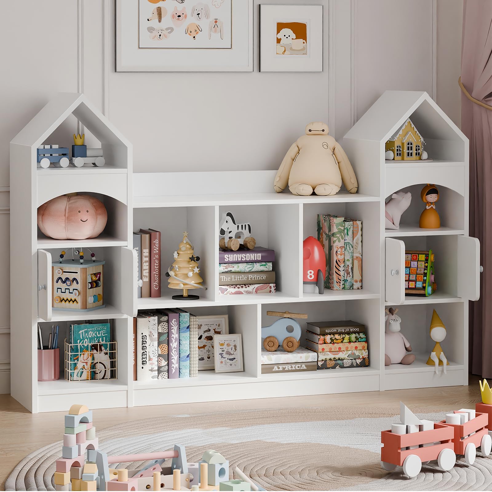 Castle Shape Children's Bookshelf, Kids Bookcase Display Case Kids Toy Storage