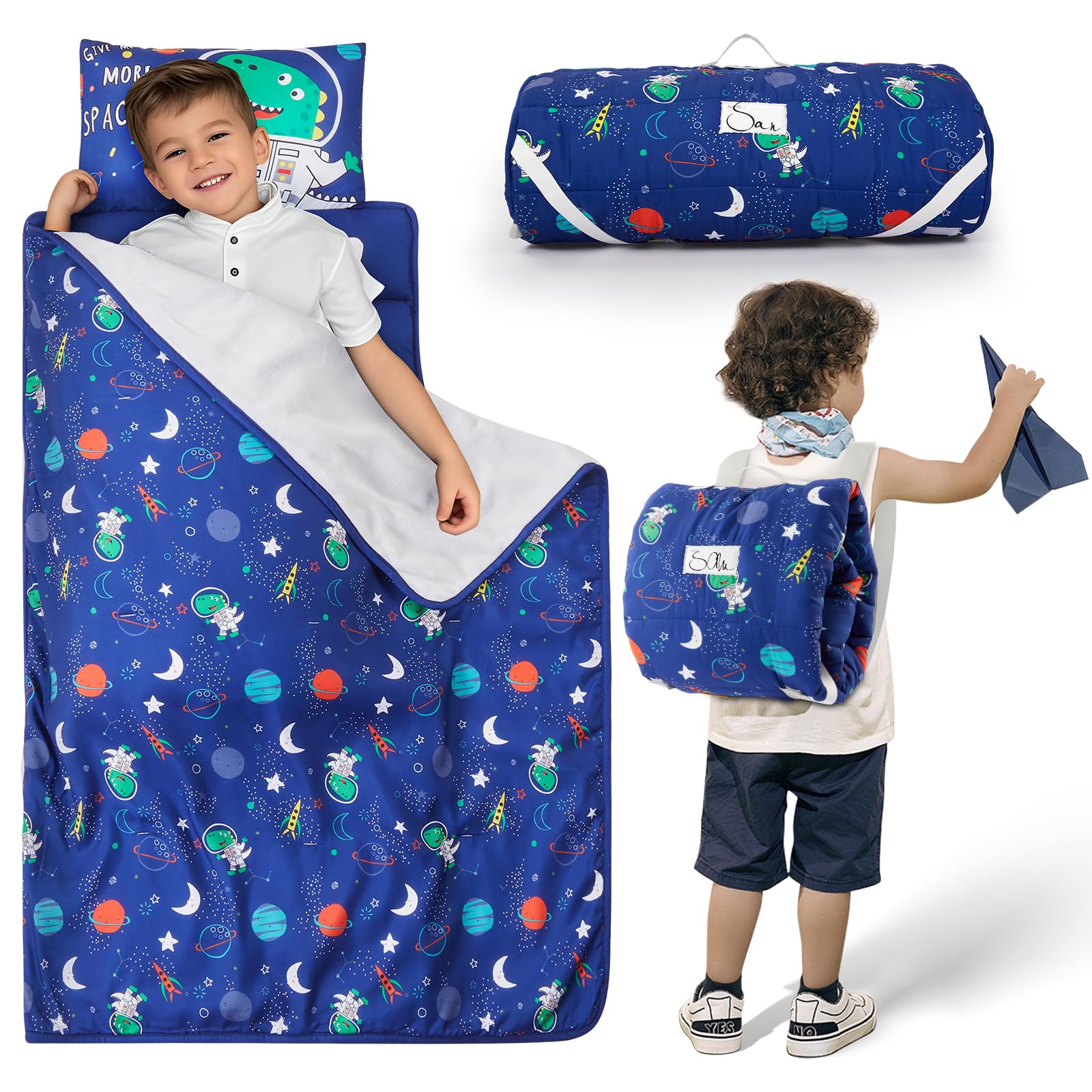 Nap Mat with Pillow and Blanket, Soft Sleeping Bag for Kids Boys and Girls