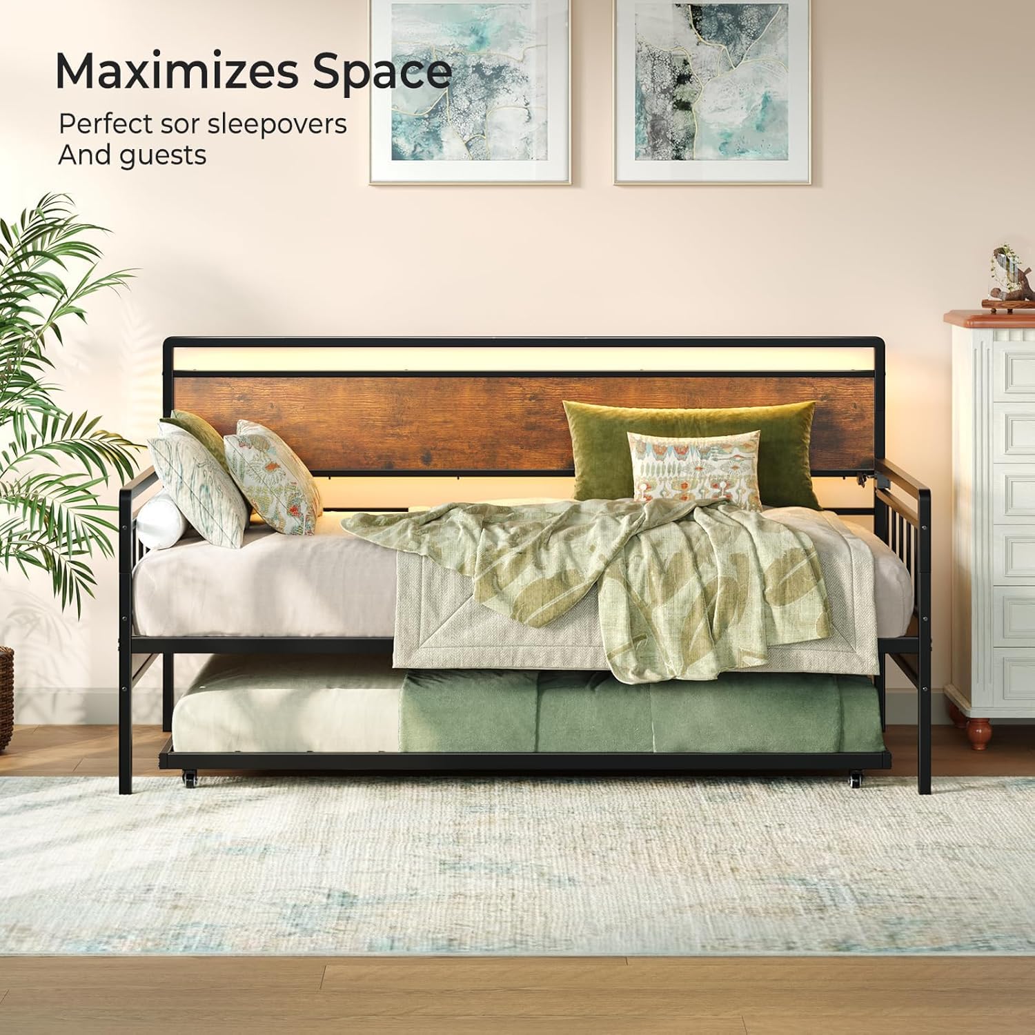 Twin Daybed with Trundle and Charging Station
