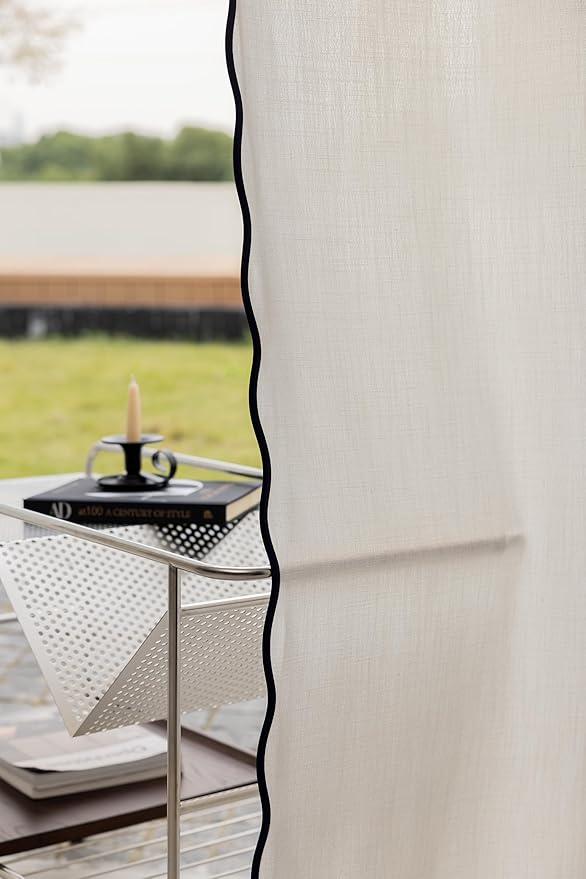 Linen Blend Scalloped/Wavy Trim, Ripple Fold Curtains for Living Room