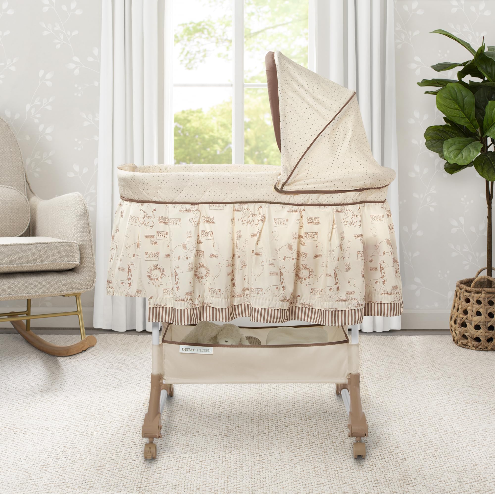 Rocking Bedside Bassinet - Portable Crib with Lights Sounds