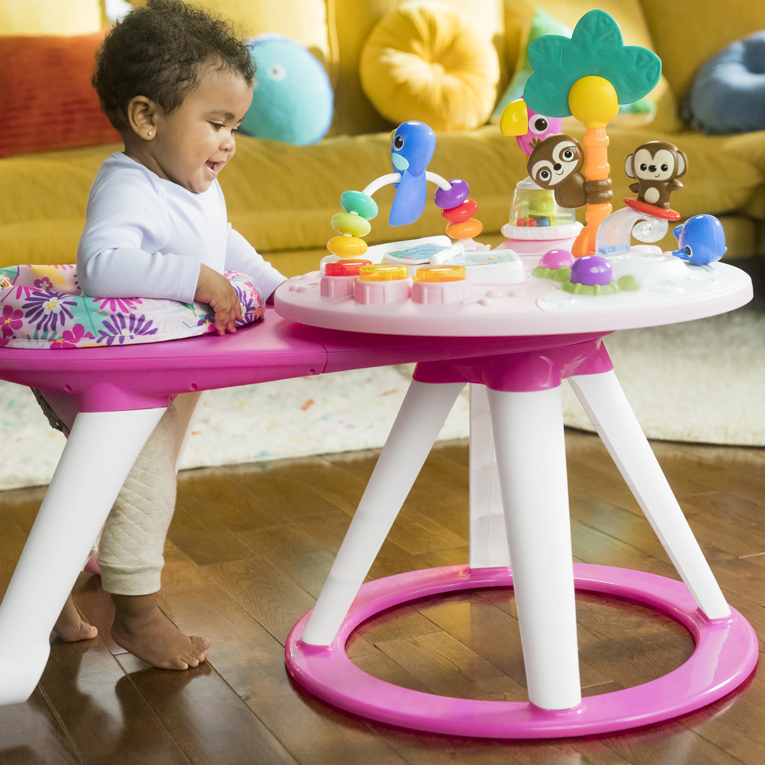 Bright Starts Around We Go 2-in-1 Baby Walker, Discovery Activity Center and Table, Tropic Coral, Ages 6 Months+
