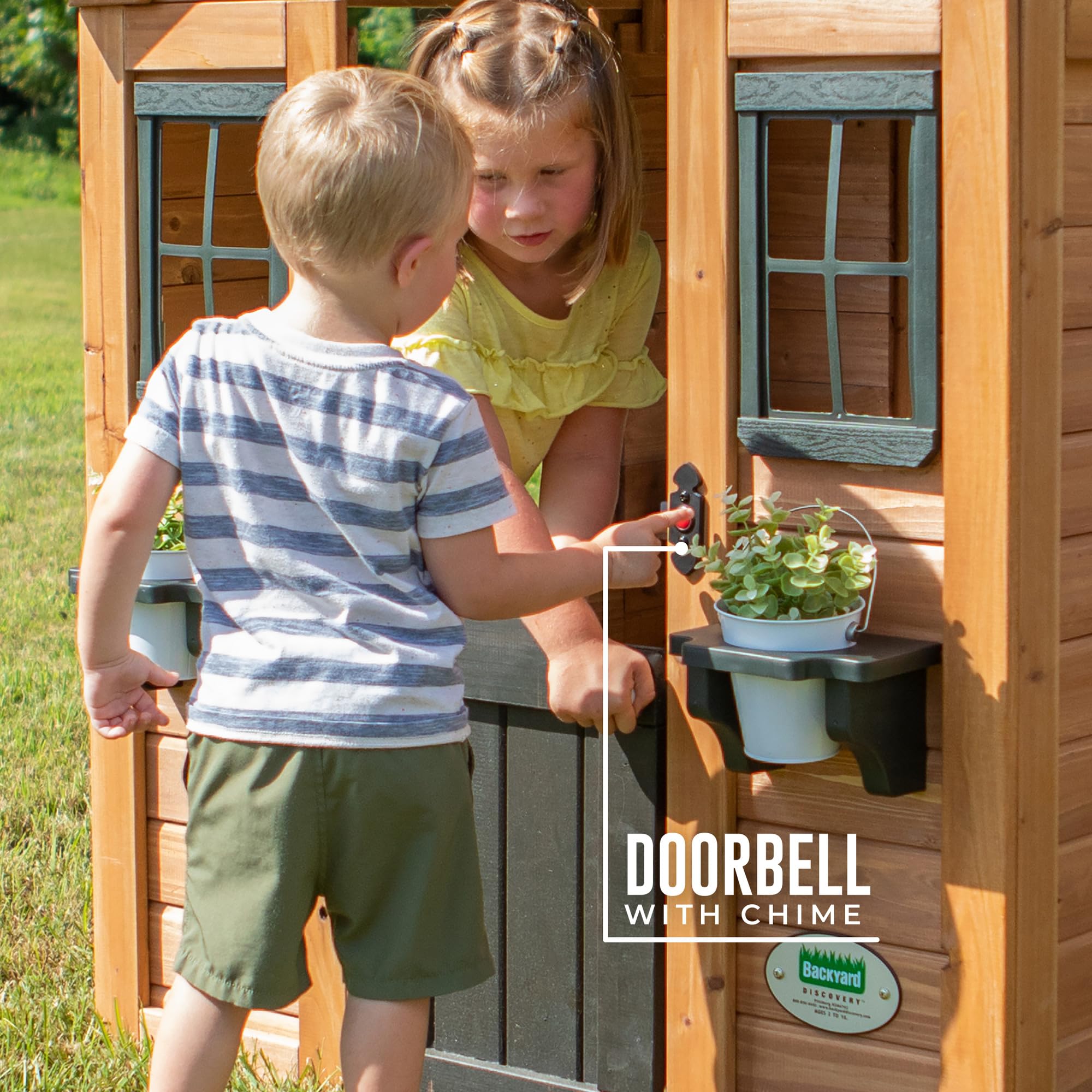 Cedar Wooden Kids Playhouse Cottage with Play Kitchen and Snack Bar