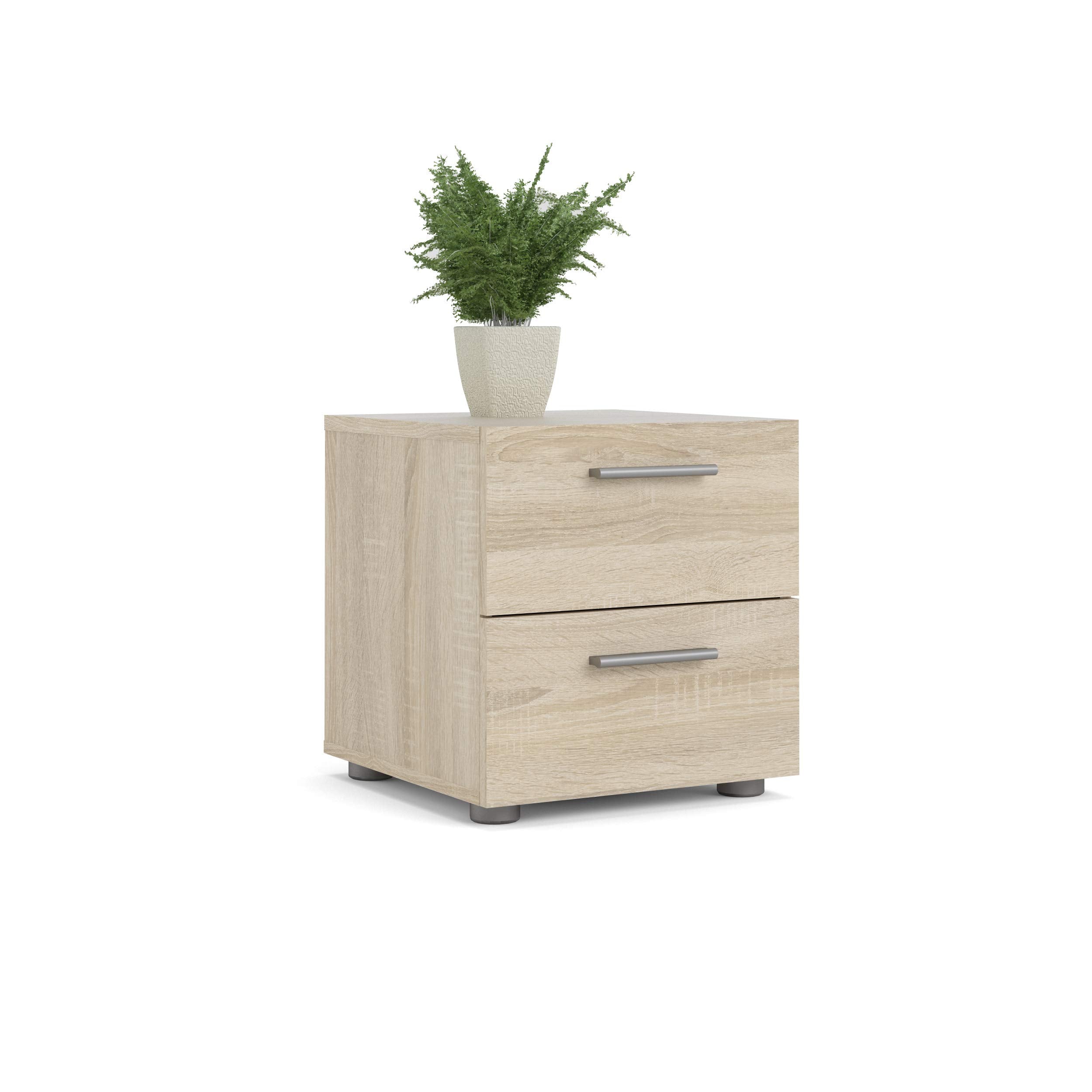 2 Drawer Nightstand with Modern Silver Handles