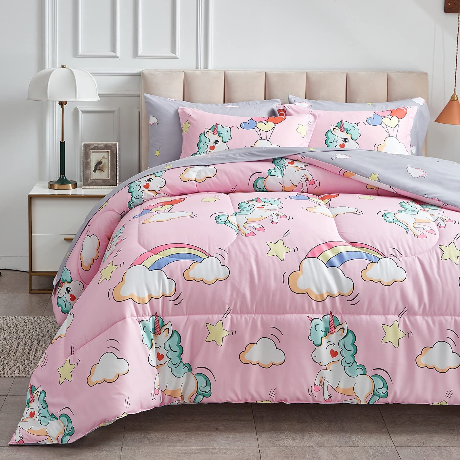 BEDDING Kids Girls Bed in a Bag 7 Pieces Queen Size Unicorn