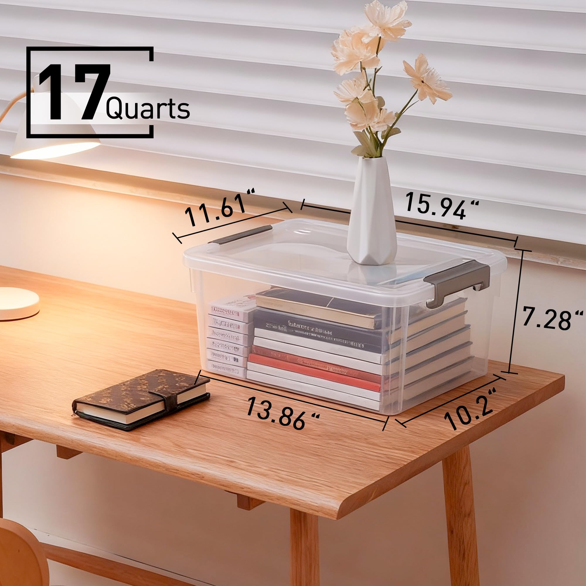 17 QT Plastic Storage Bins with Lids - 6 Pack Stackable Clear Containers