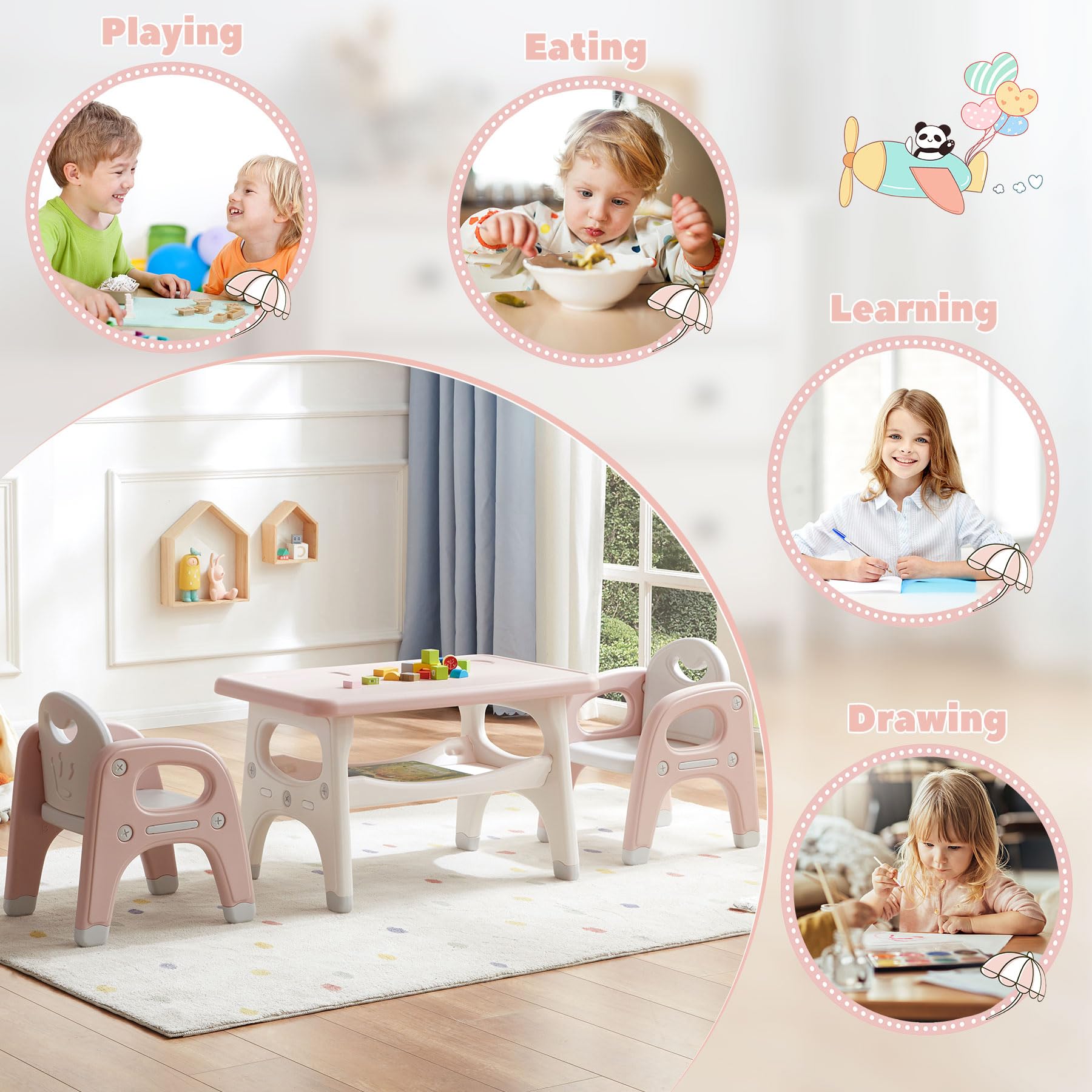 Kids Table and Chairs Set with Storage