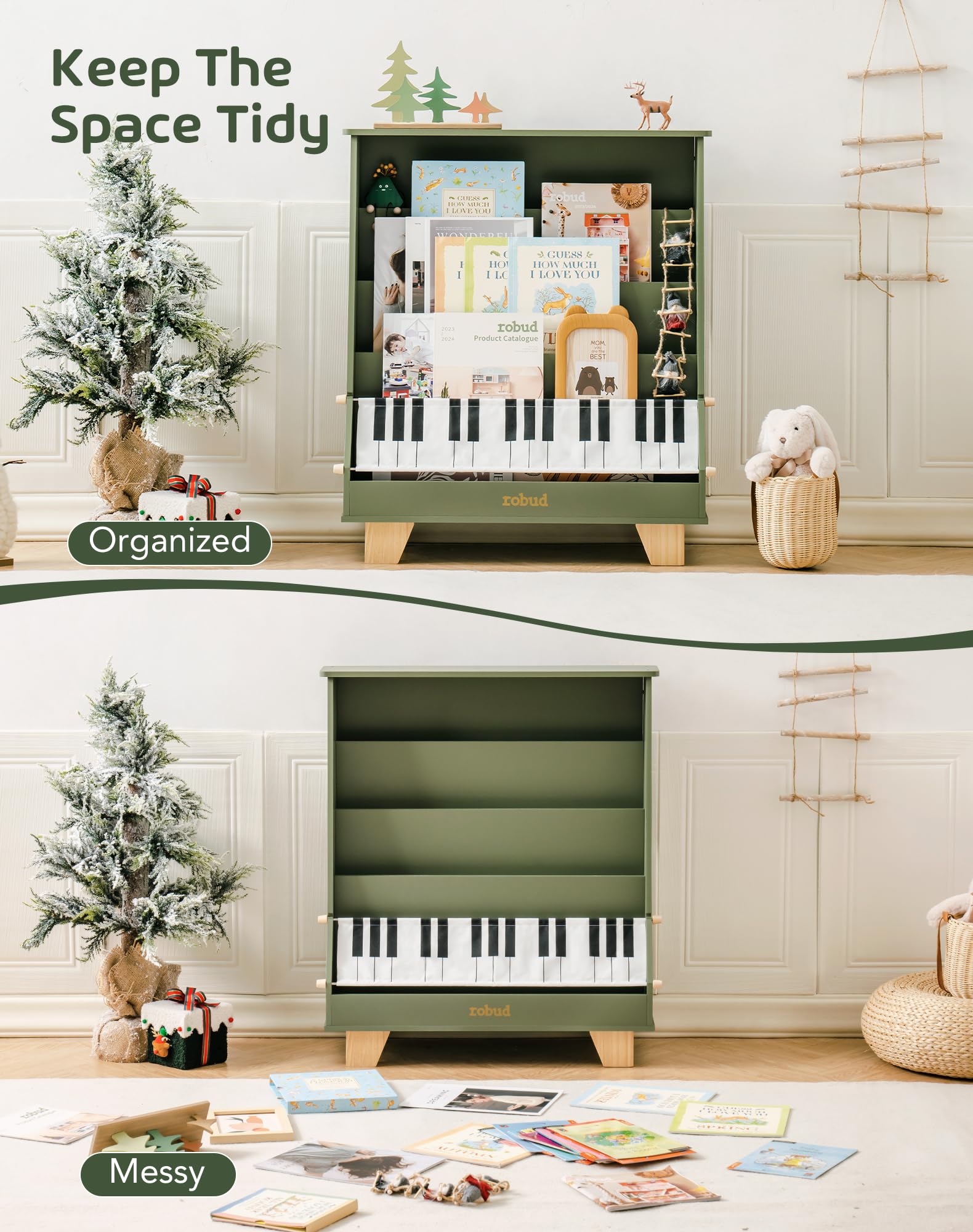 5-Tier Wooden Kids Bookshelf Montessori Storage Organizer