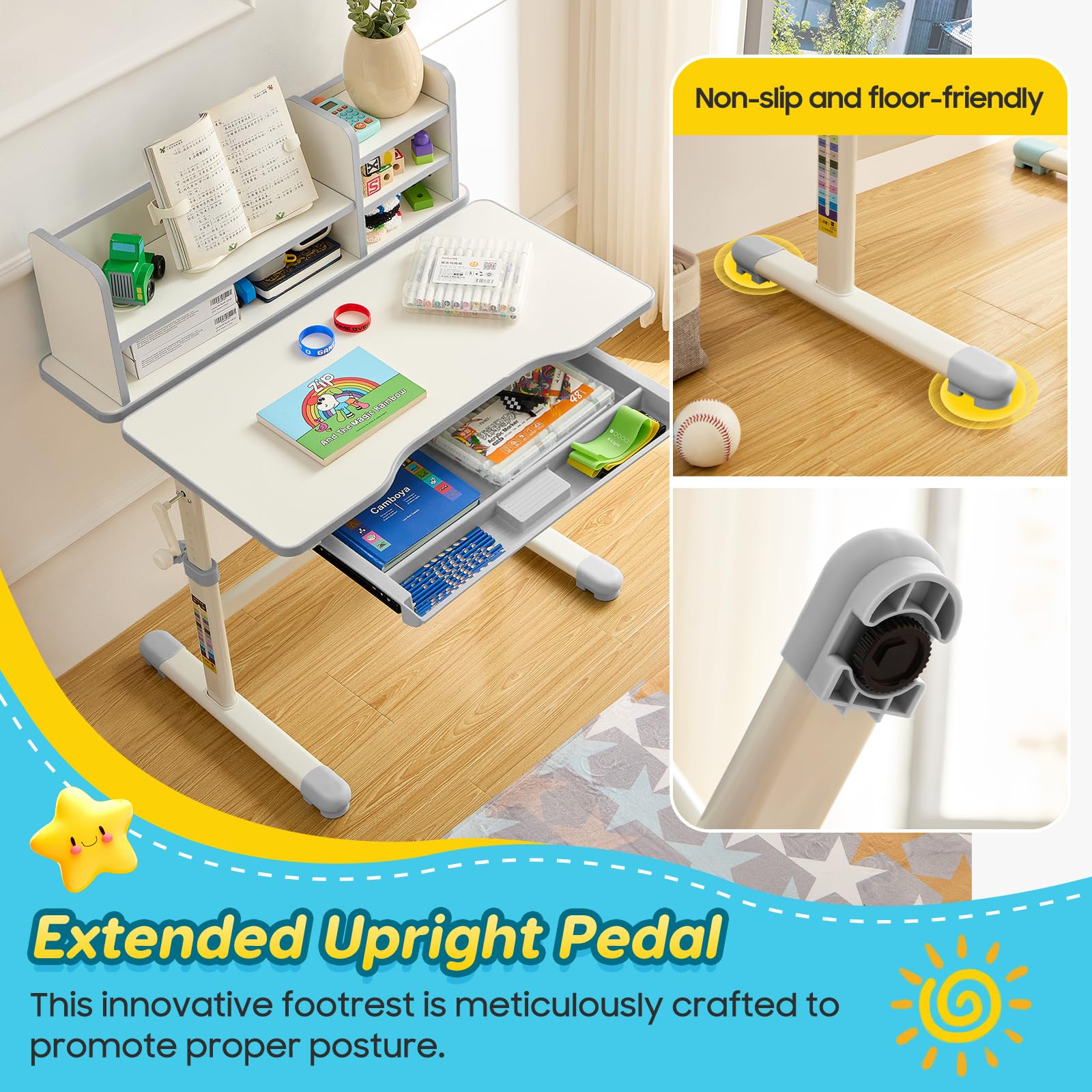 Ergonomic Kids Desk and Chair Set with Adjustable Height and Tilting Desktop