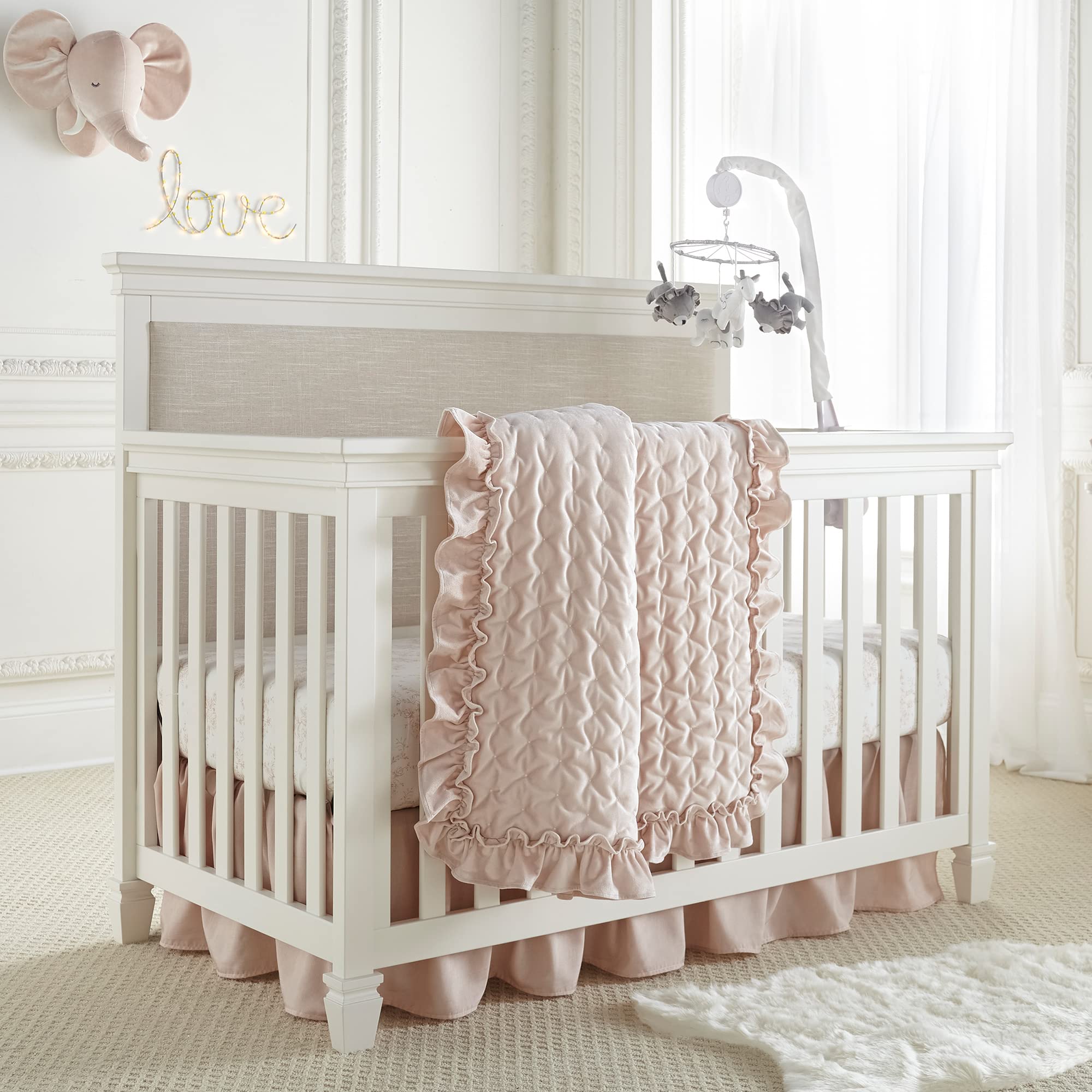 Heritage Crib Bed Set Blush Velvet 4 Piece