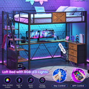 Twin Loft Bed with L-Shaped Desk and Storage Stairs