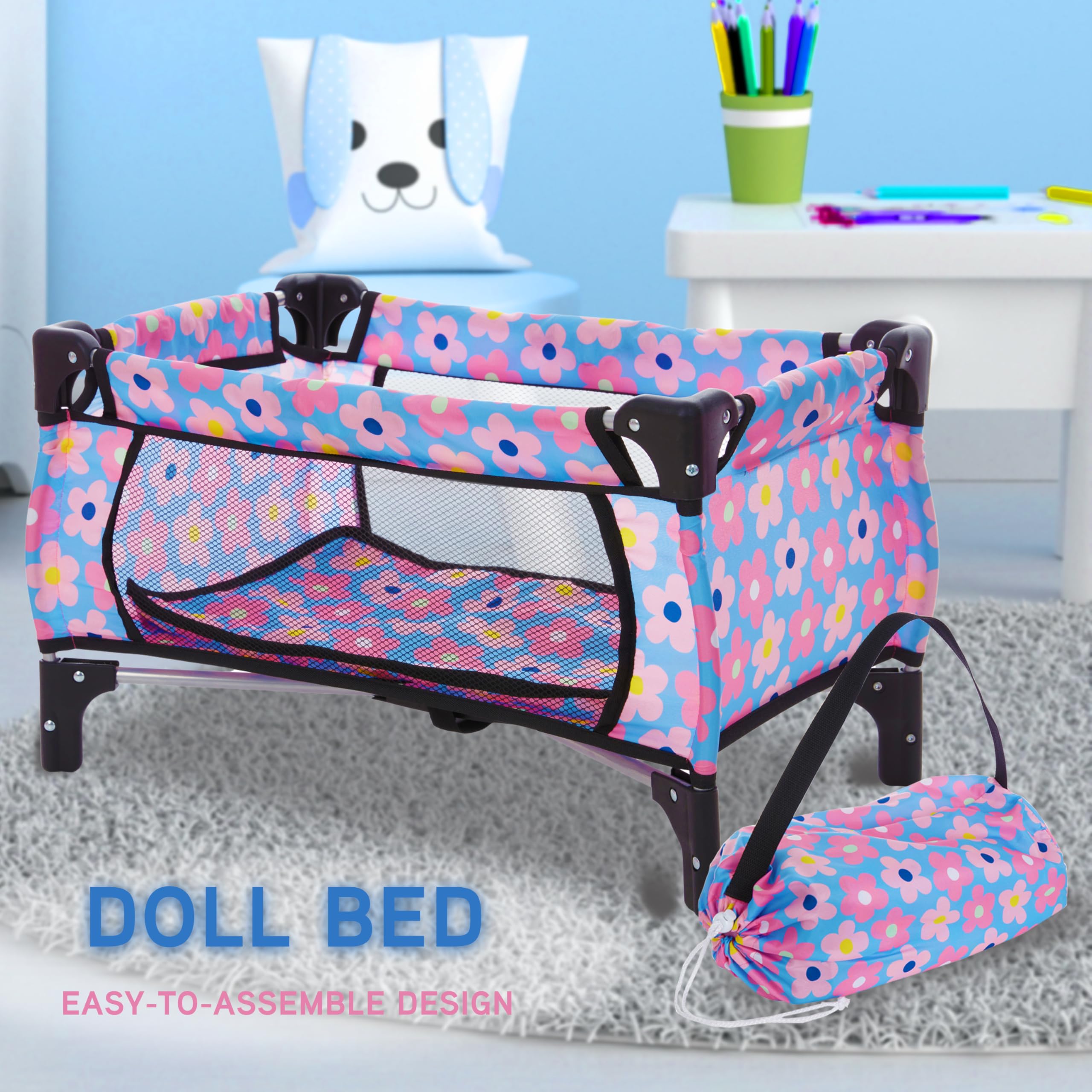 4-in-1 Doll Nursery Playset with Stroller Bed High Chair