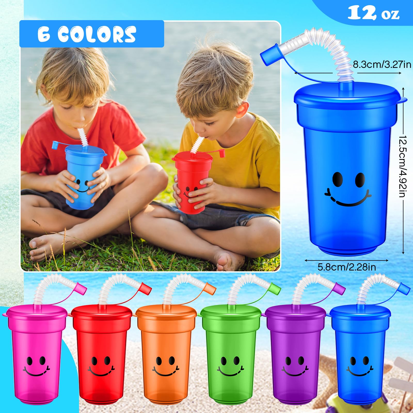 12 oz Neon Cups Bulk Laugh Face Neon Colorful Plastic Cups Back