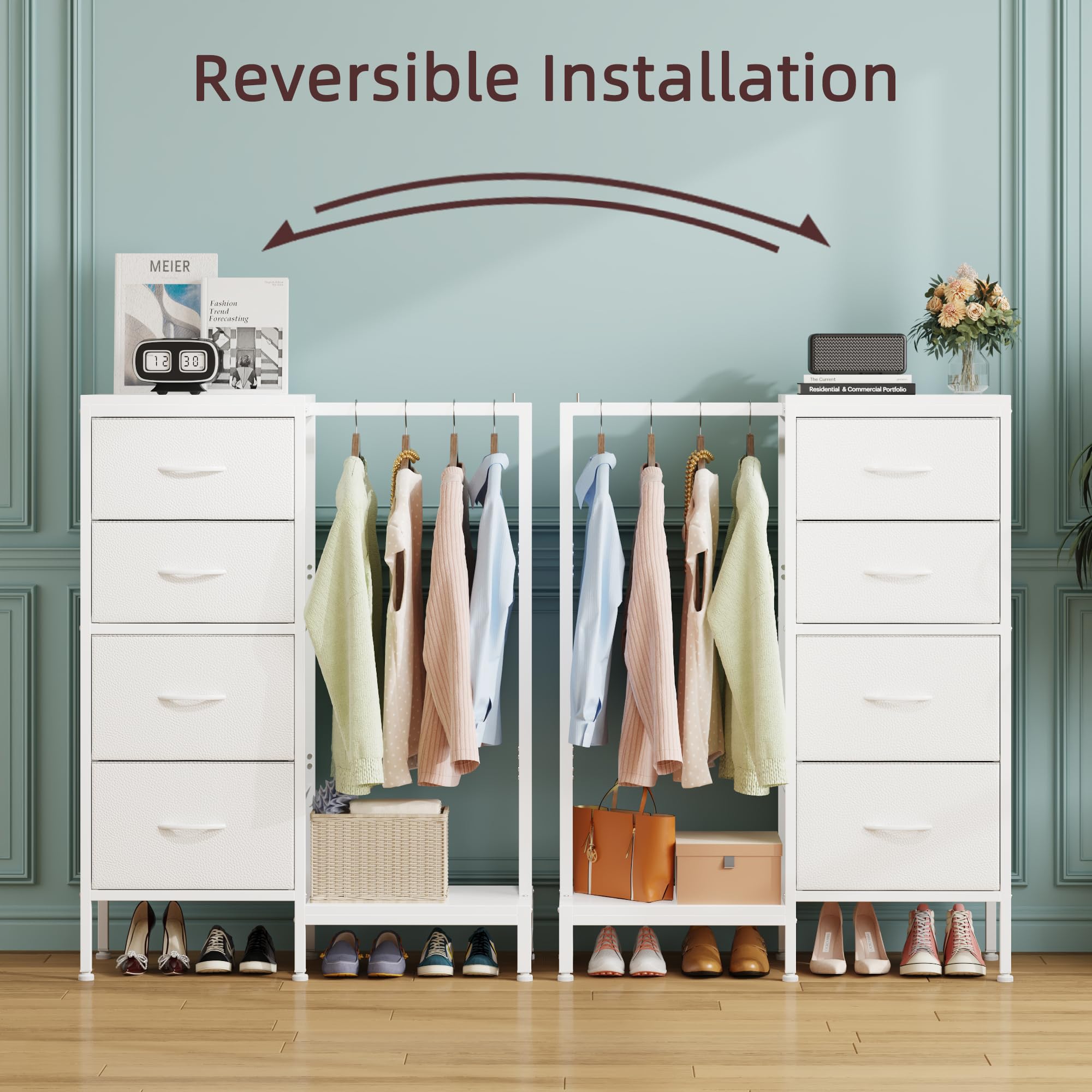 4-Drawer Dresser with Hanging Rack for Bedroom