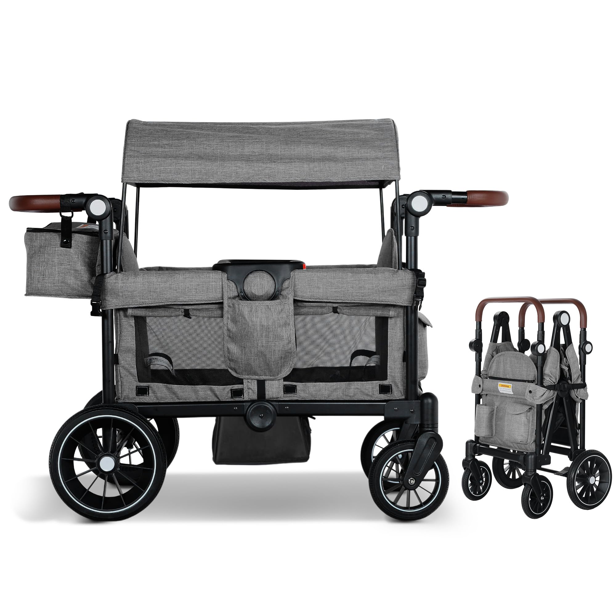 Wagon Stroller for 2 Kids, Foldable Kids Wagon Cart Featuring with Harnesses