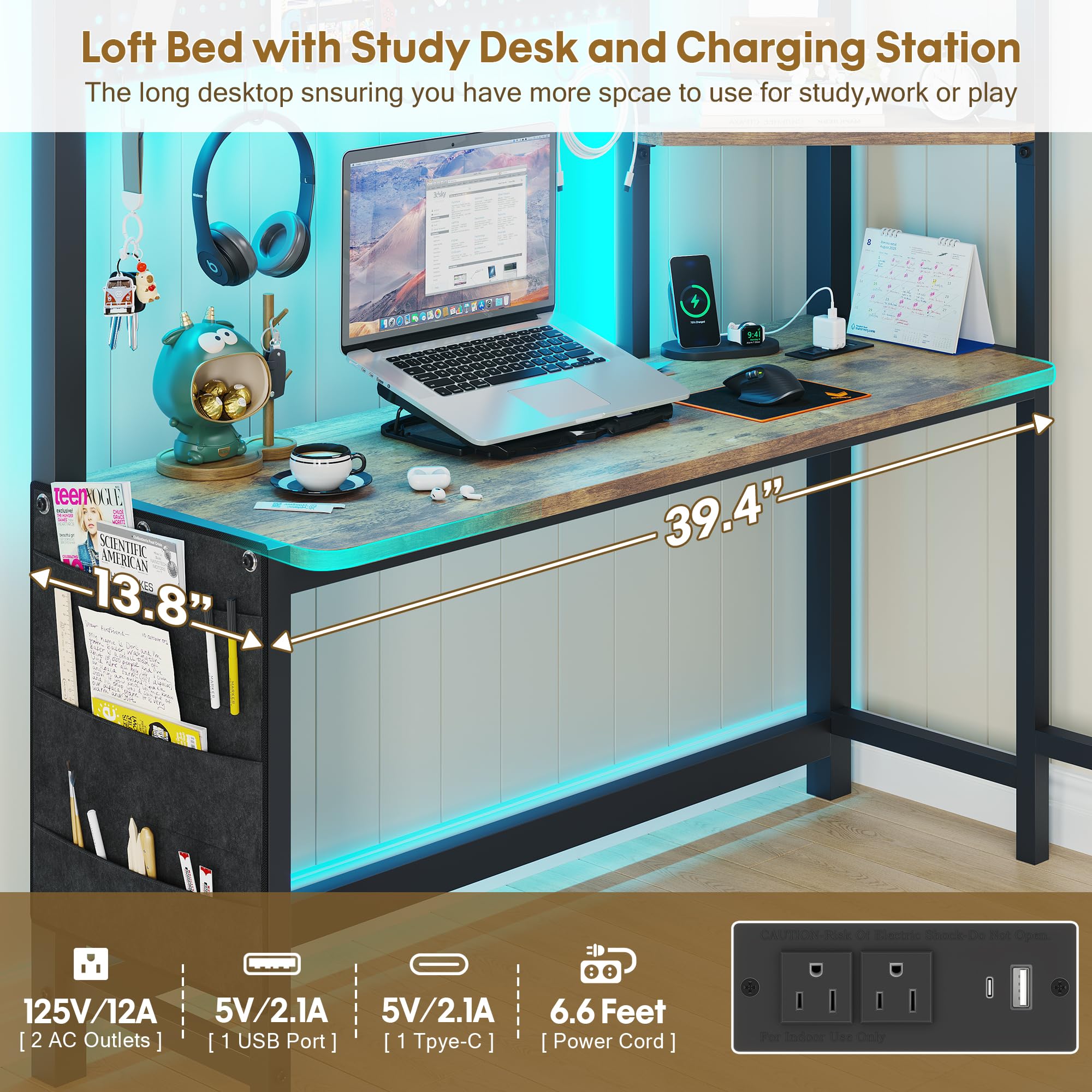 Twin Loft Bed with Desk and Storage Drawers