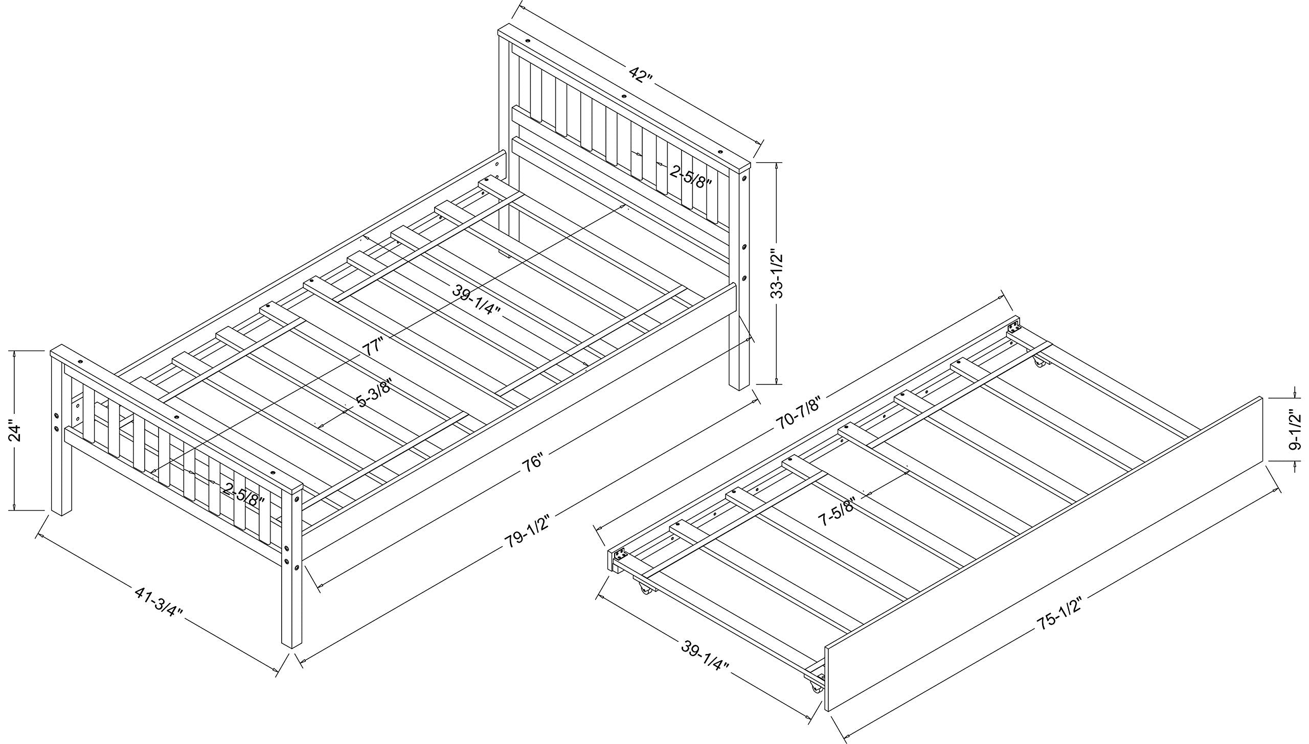 Twin Bed with Trundle Platform Frame