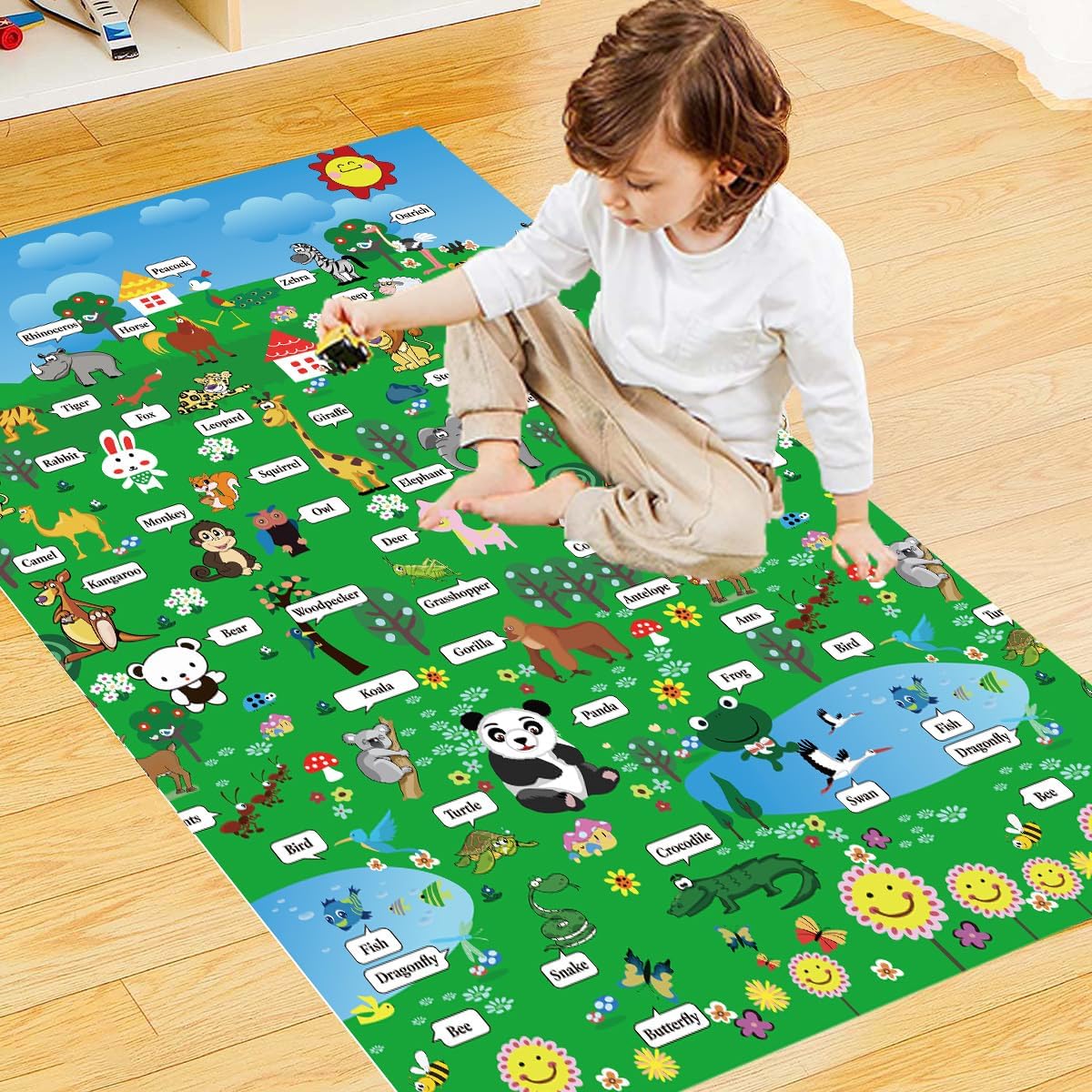 Kids' Rugs Zoo Pattern Non-Slip 6mm Thick Soft Mat Kids Room Decor Rug Non-Slip Safety