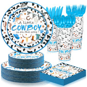 350 Pcs Cowboy Baby Shower Plates and Napkins Party Supplies Wild West a Little Cowboy Is on the Way Theme Tableware Set Western Cow Country Party Dessert Plates Napkins Forks for 50 Guest Baby Shower