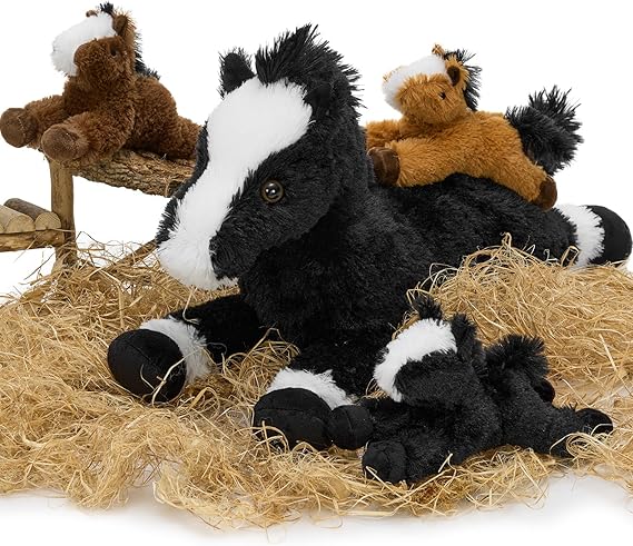 4Pcs Horse Stuffed Animal Set, Large Stuffed Mommy Horse