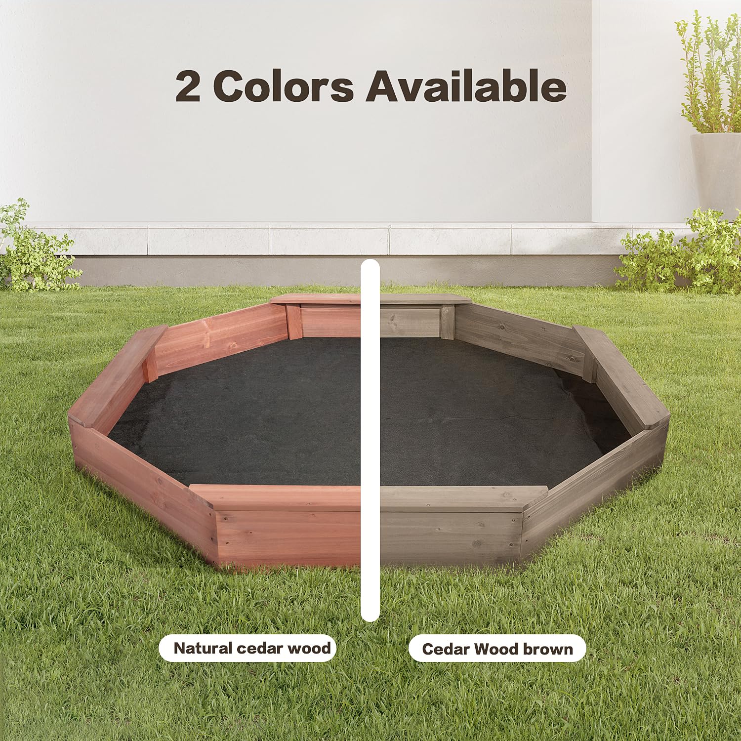 Octagonal Wooden Sandbox with Cover and Bench Seats