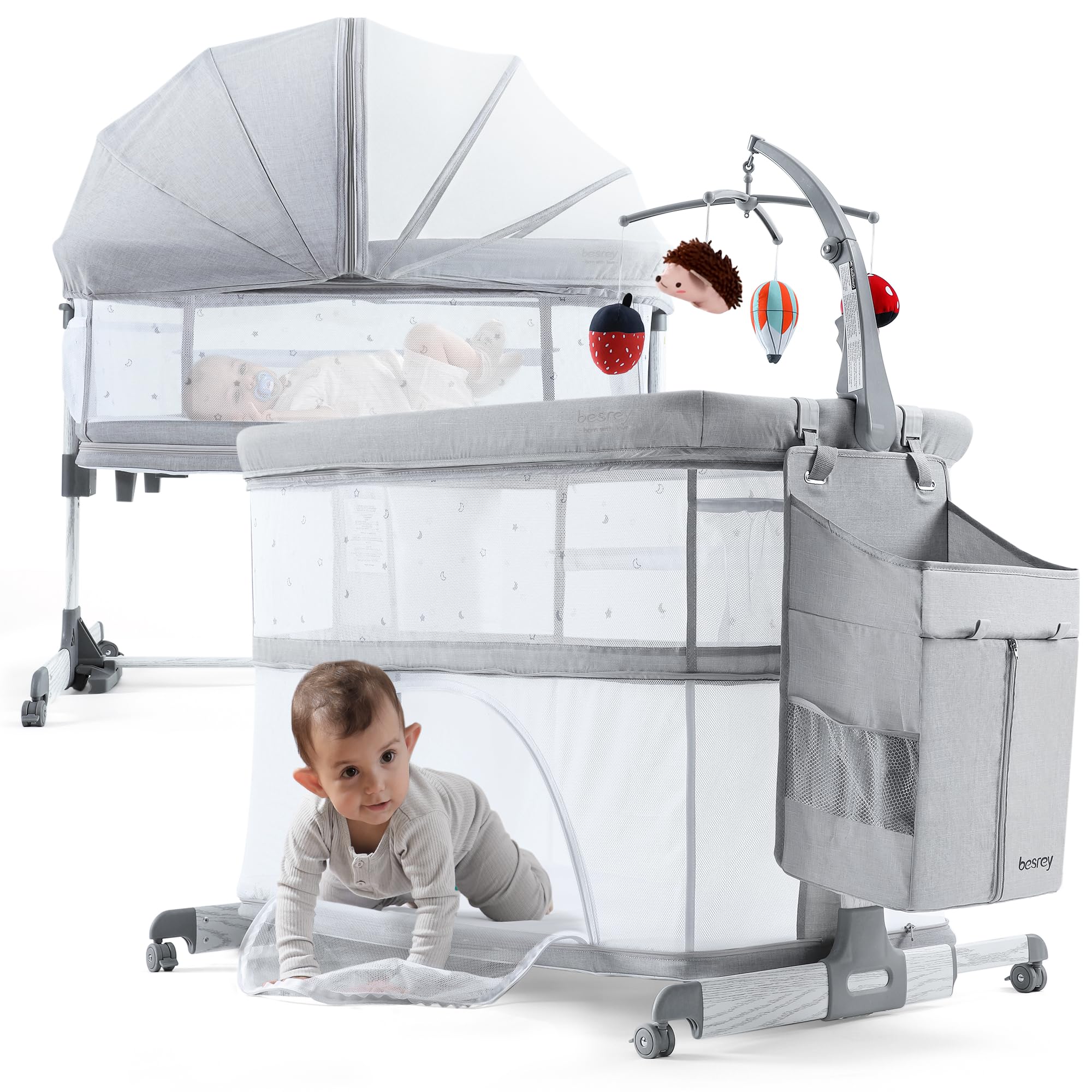5-in-1 Baby Bassinet Bedside Sleeper with Adjustable Height
