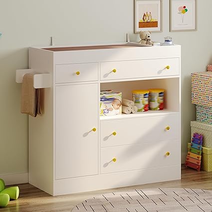 Nursery Dresser with Diaper Changing Tray & Towel Racks
