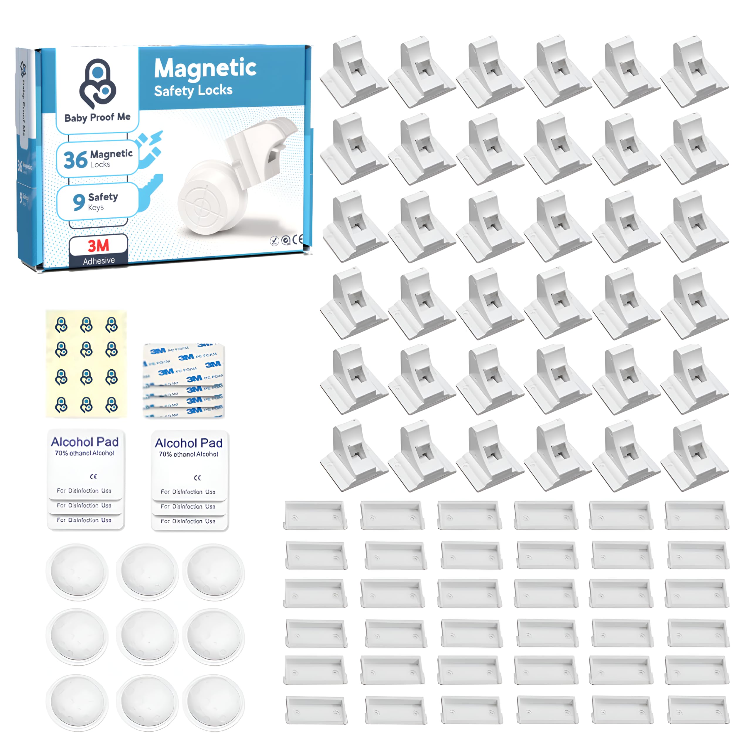 ME Pack of 36 Magnetic Cabinet Locks for Child Safety with 9 Keys