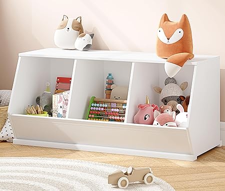 Stackable Toy Storage Cabinet, Wooden Cubby Organizer