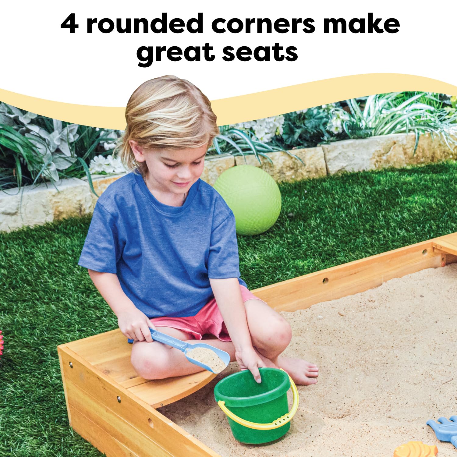 Wooden Backyard Sandbox with Built-in Seating