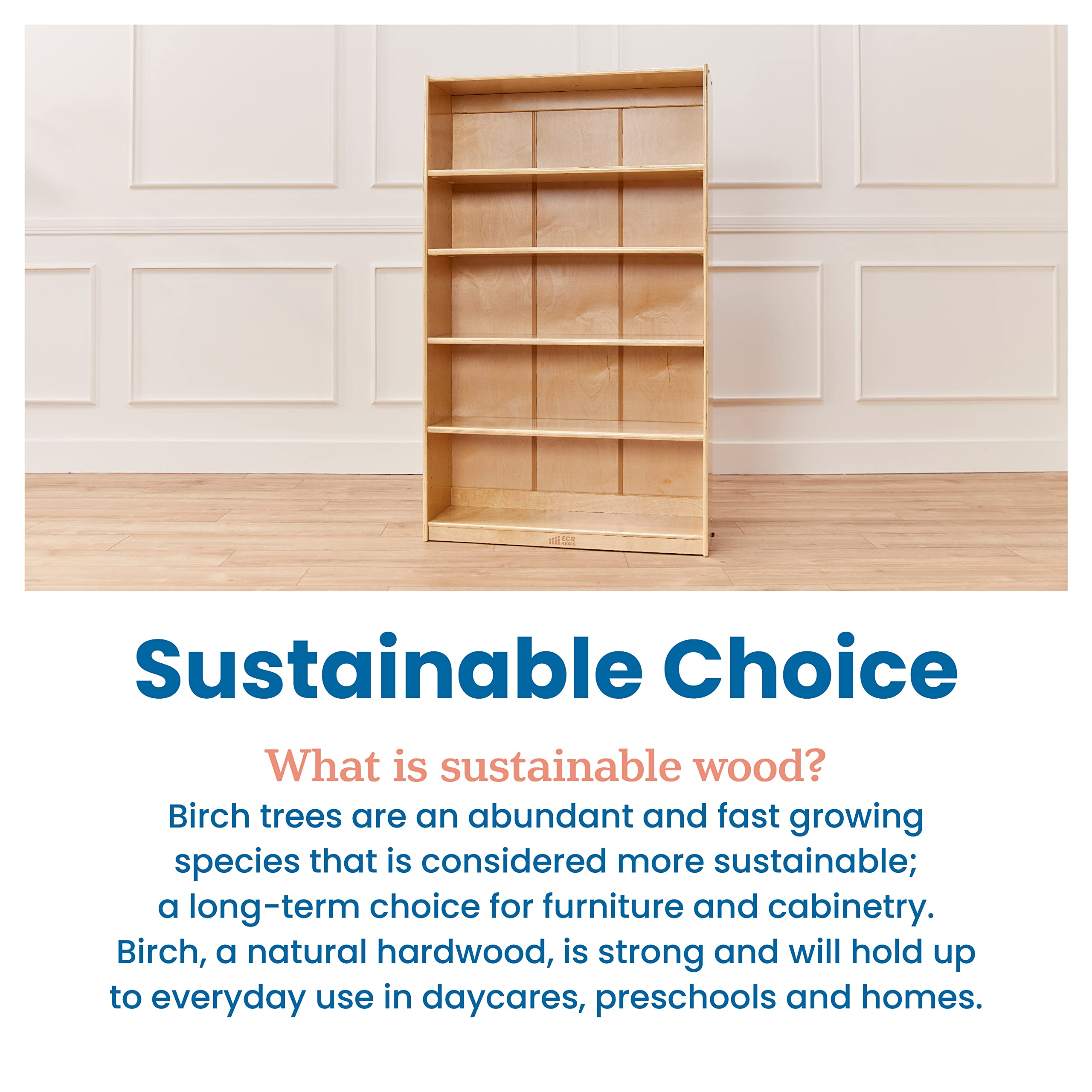 Wooden Bookcase with Adjustable Shelves 48 Inch Natural