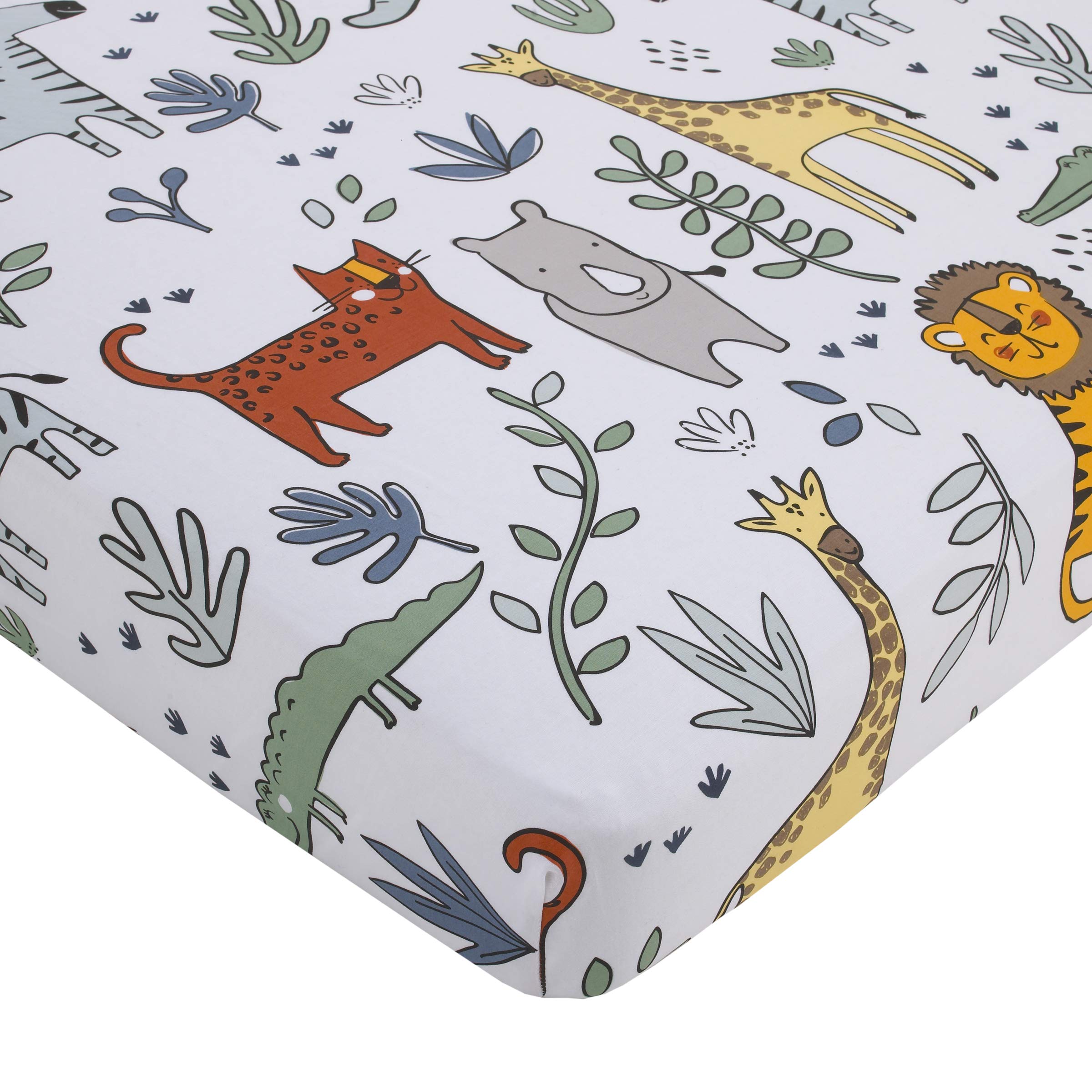 Safari Party - Grey, Blue, Green, Orange 4 Piece Nursery Crib Bedding Set