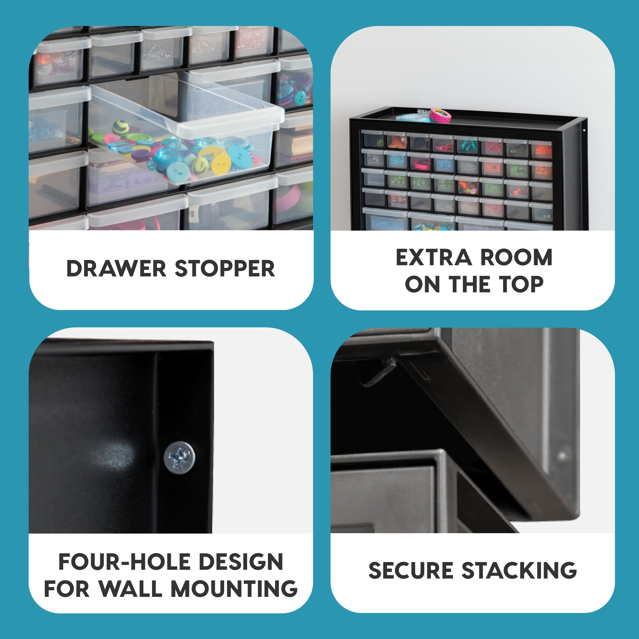 44-Drawer Small Parts Storage Cabinet - Stackable Hardware Organizer