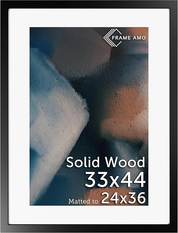 A0 33.1x46.8 Black Solid Wood Poster Frame, with 22.9x32.6 White Mat