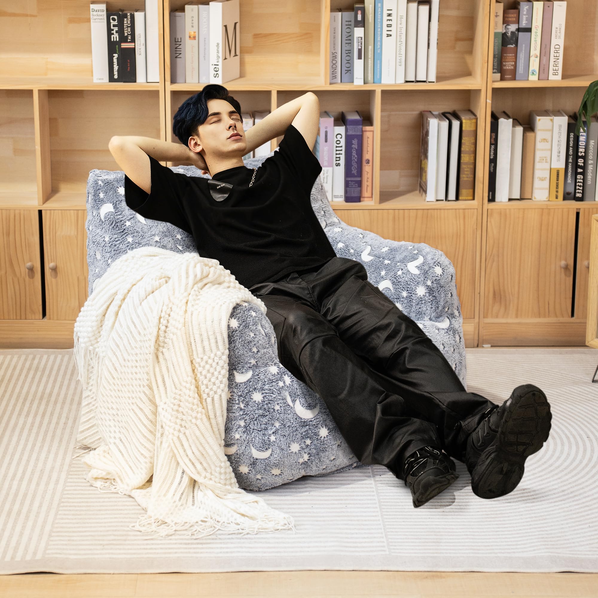 Memory Foam Bean Bag Chair with Faux Fur Cover