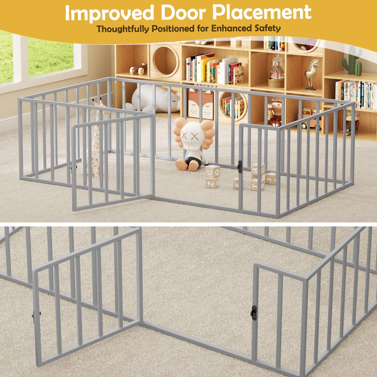 Twin Metal Montessori Floor Bed Frame with Safety Guardrails