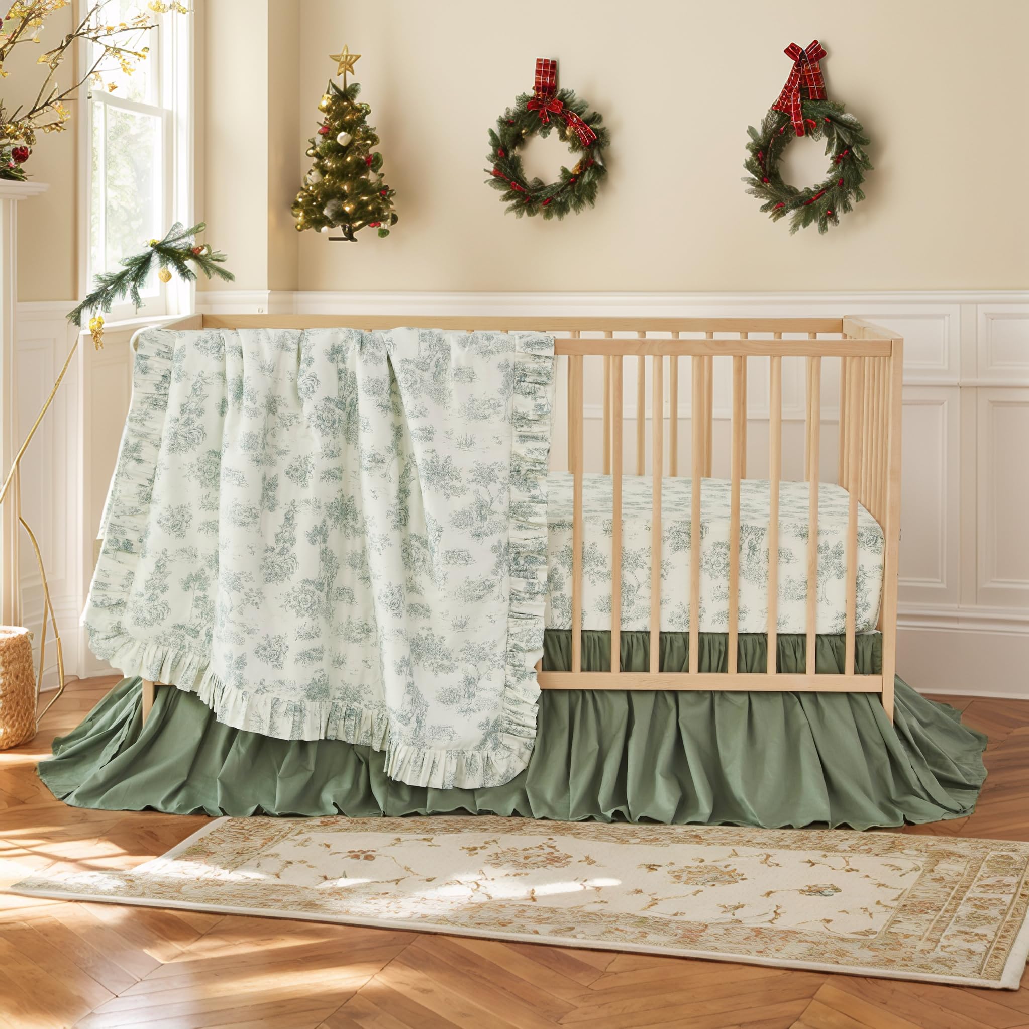 Vintage Green Toile Crib Bedding Set