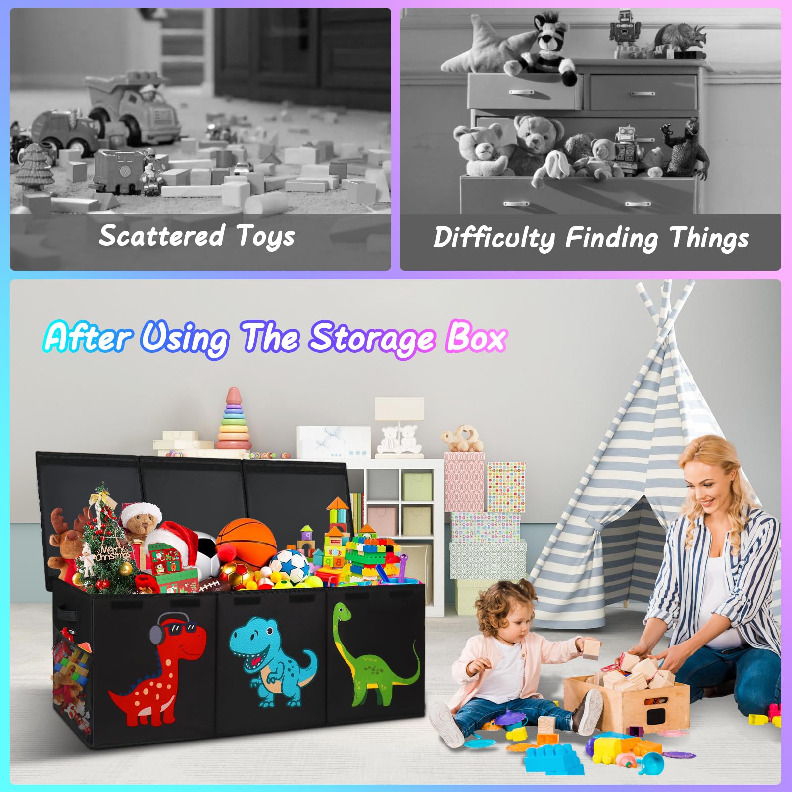 Extra Large Collapsible Toy Storage Box with Lid - 150L Capacity