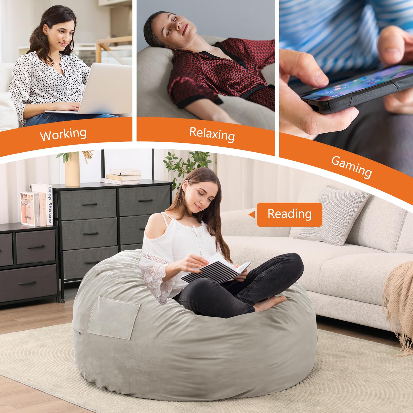 Bean Bag Chair with Memory Foam - 3 Feet Large Beanbag for Kids and Teens